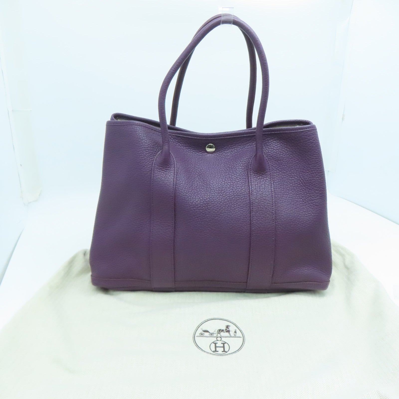HERMES Negonda Leather GardenParty PM Silver Buckle Handle Bag Alligator Purple