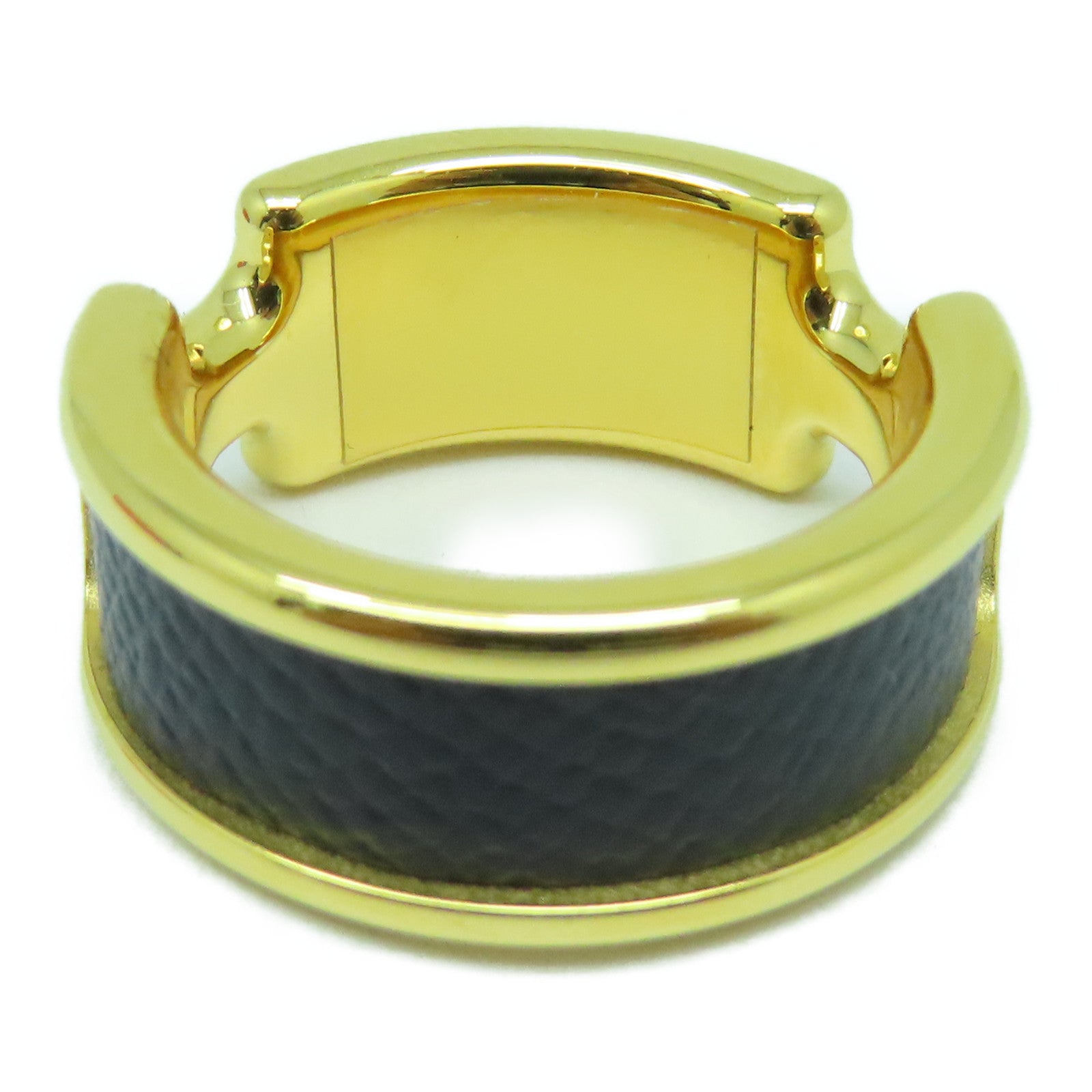 HERMES Madame皮革/金屬Olympe Ring戒指黑色/金色US#6.5