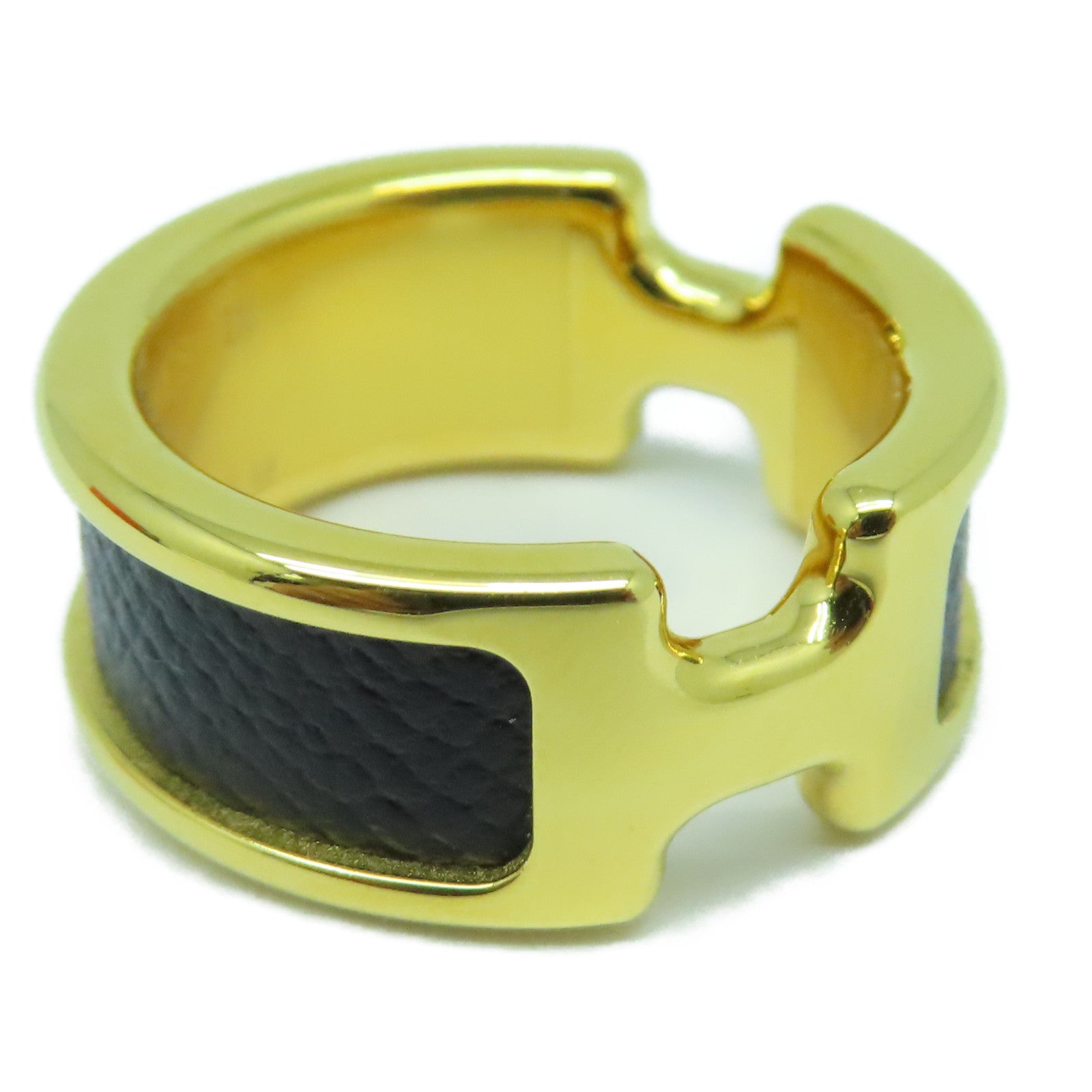 HERMES Madame皮革/金屬Olympe Ring戒指黑色/金色US#6.5
