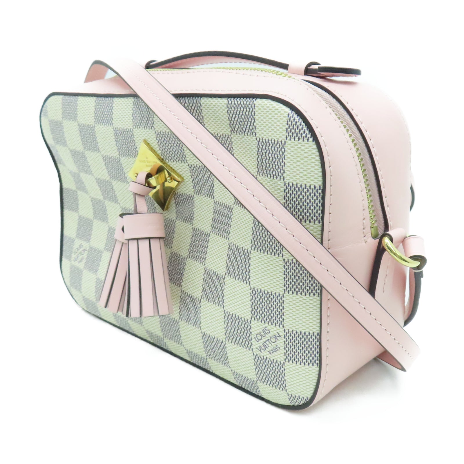 LOUIS VUITTON Damier Azur Saintonge金扣肩背袋白色/粉红色