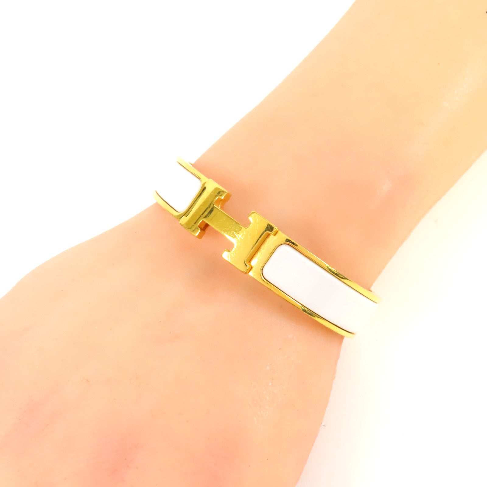 HERMES 金屬Clic H Bracelet手鐲金色/白色