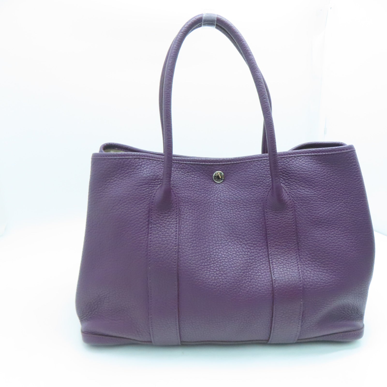 HERMES Negonda Leather GardenParty PM Silver Buckle Handle Bag Alligator Purple