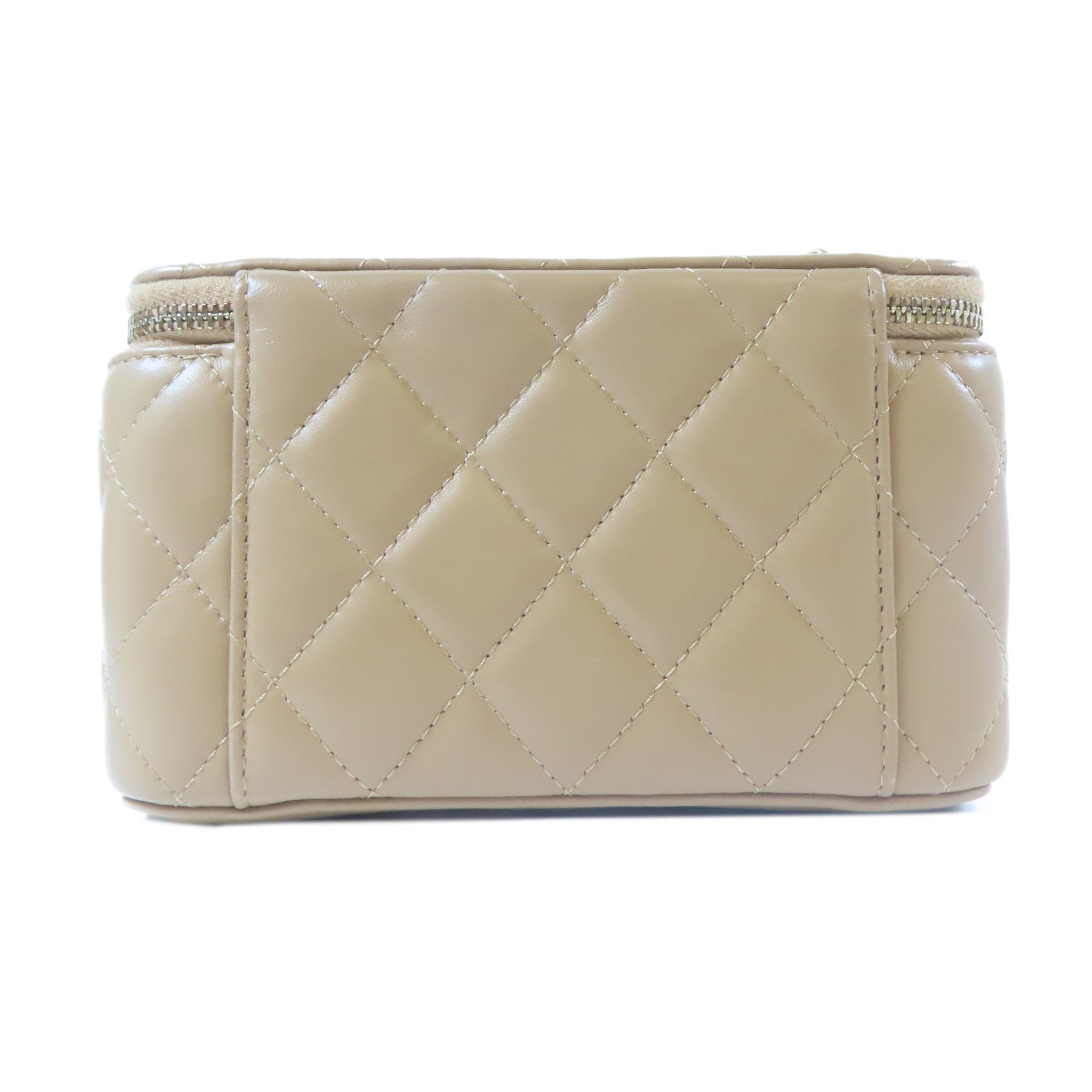 CHANEL 菱格羊皮皮革Gold Ball Small Vanity Case金扣鏈帶肩背袋褐色