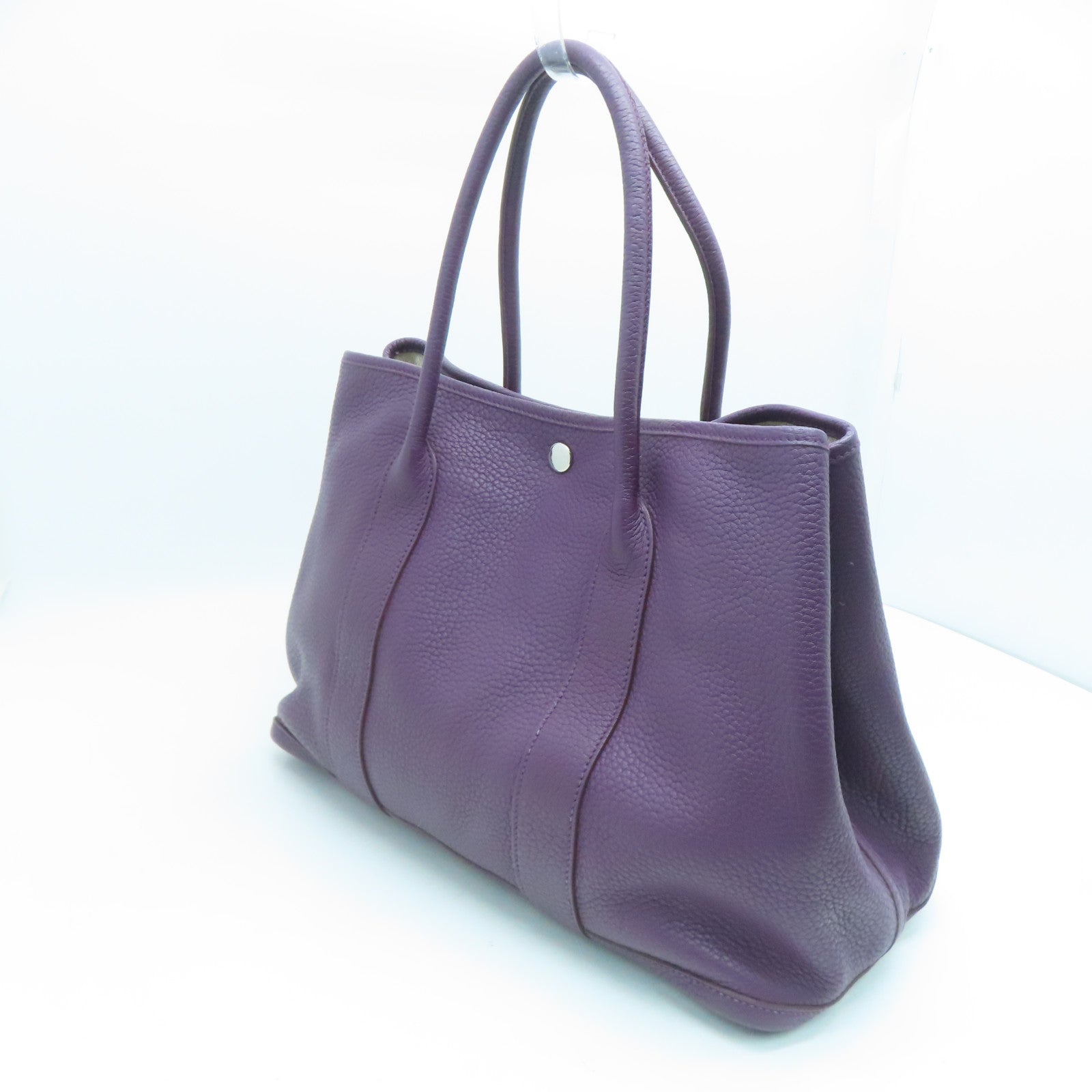 HERMES Negonda Leather GardenParty PM Silver Buckle Handle Bag Alligator Purple