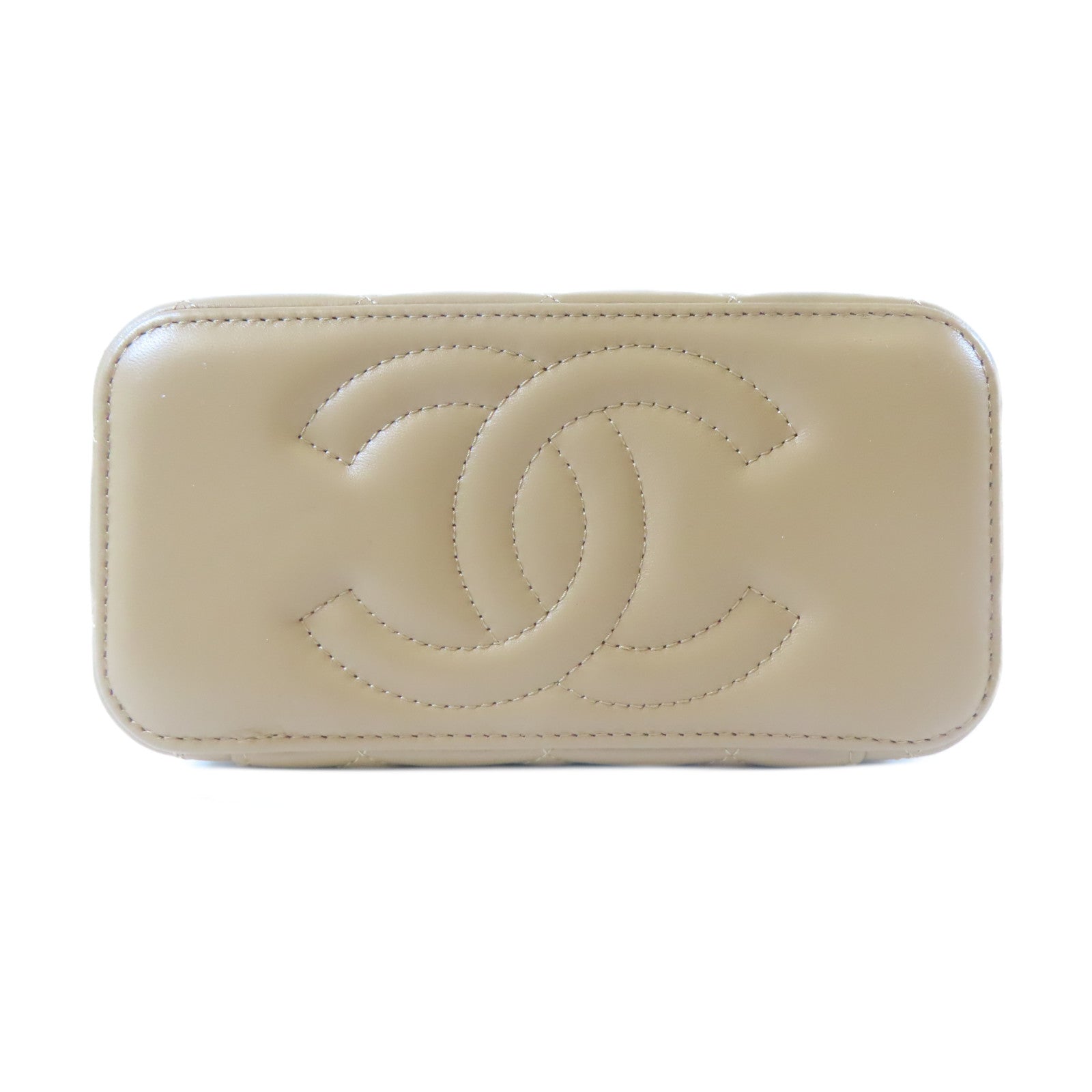 CHANEL 菱格羊皮皮革Gold Ball Small Vanity Case金扣鏈帶肩背袋褐色