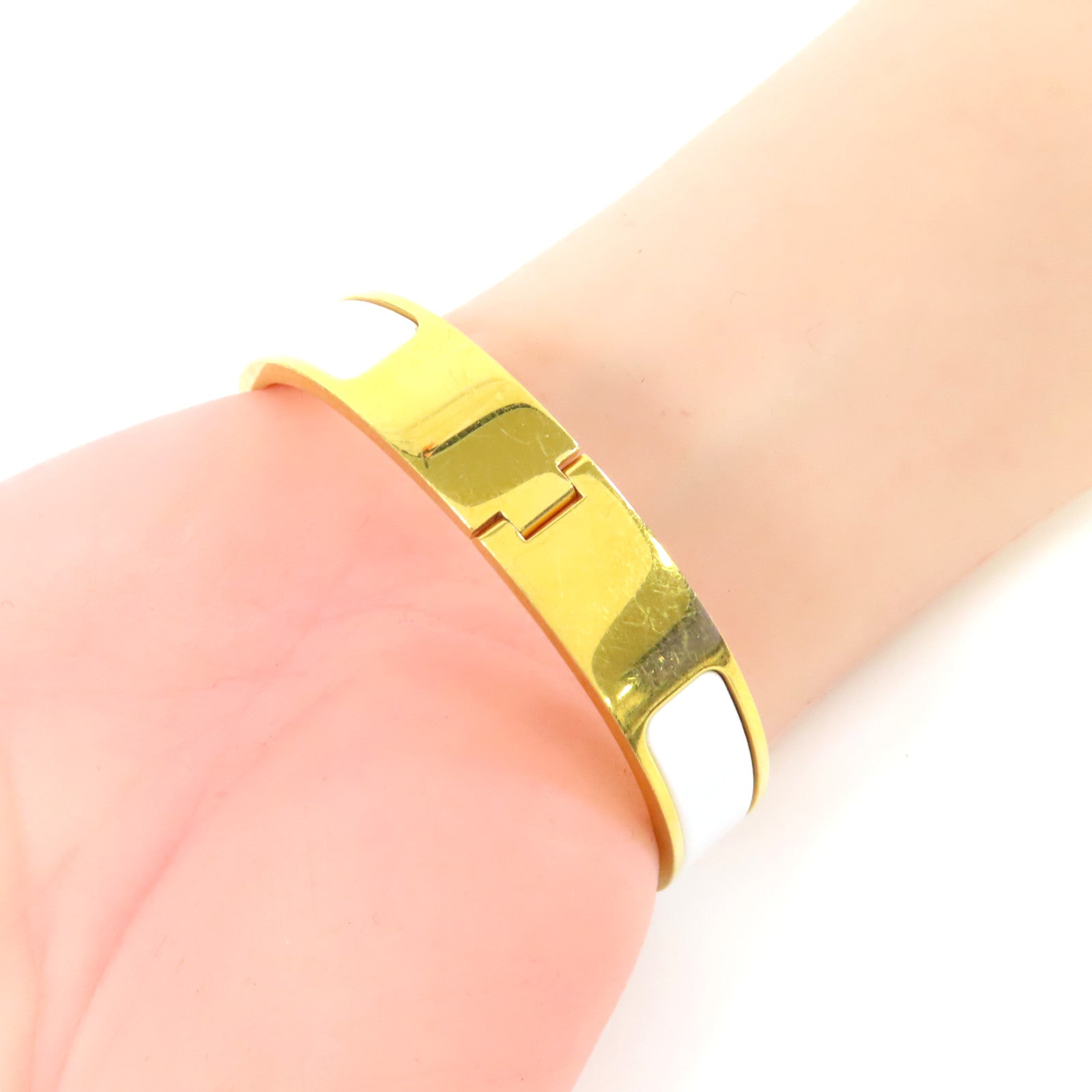 HERMES 金屬Clic H Bracelet手鐲金色/白色