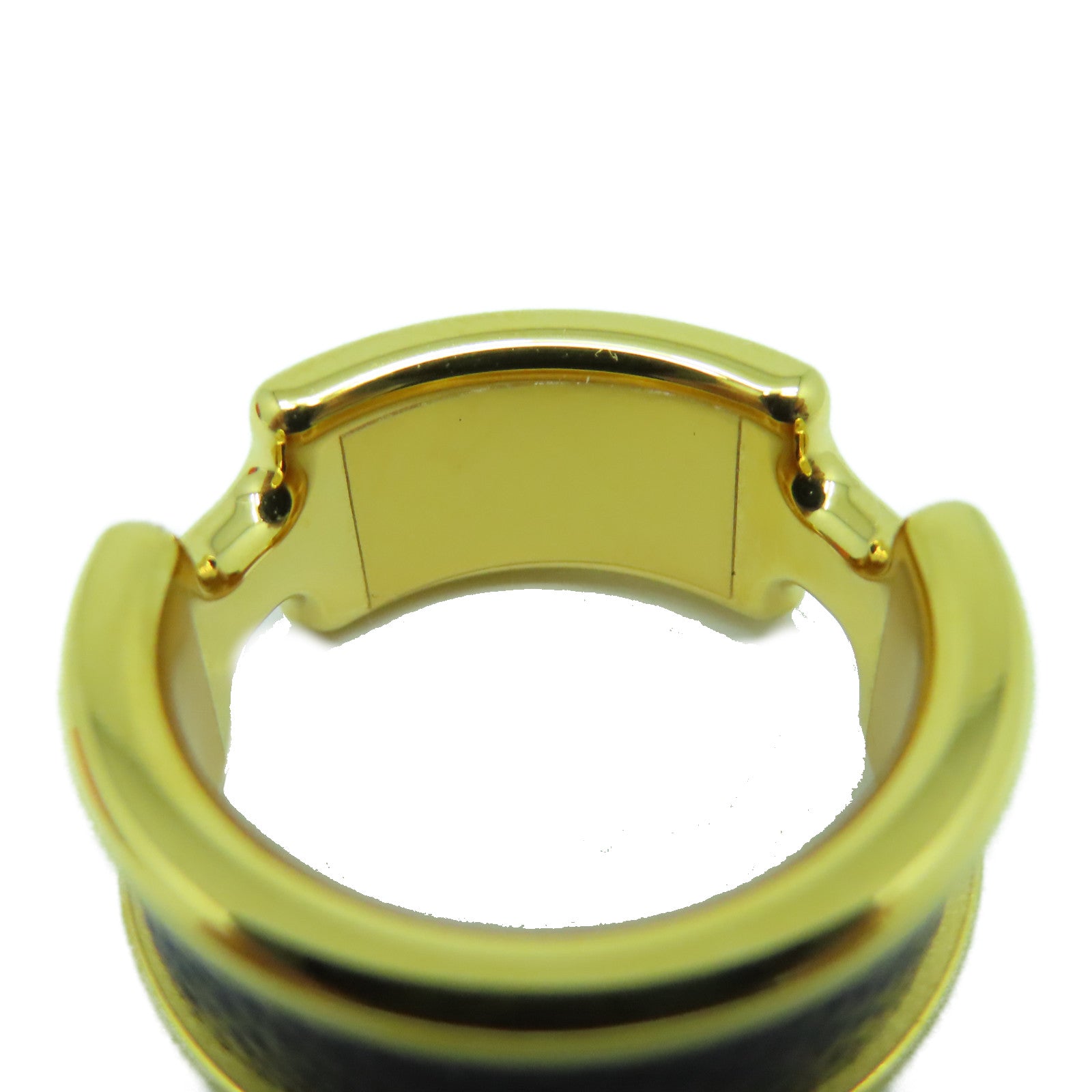 HERMES Madame皮革/金屬Olympe Ring戒指黑色/金色US#6.5