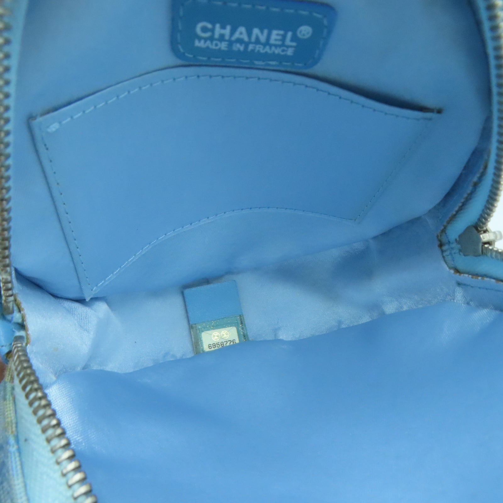 CHANEL 帆布New Travel Line Pouch銀扣手拿包藍色