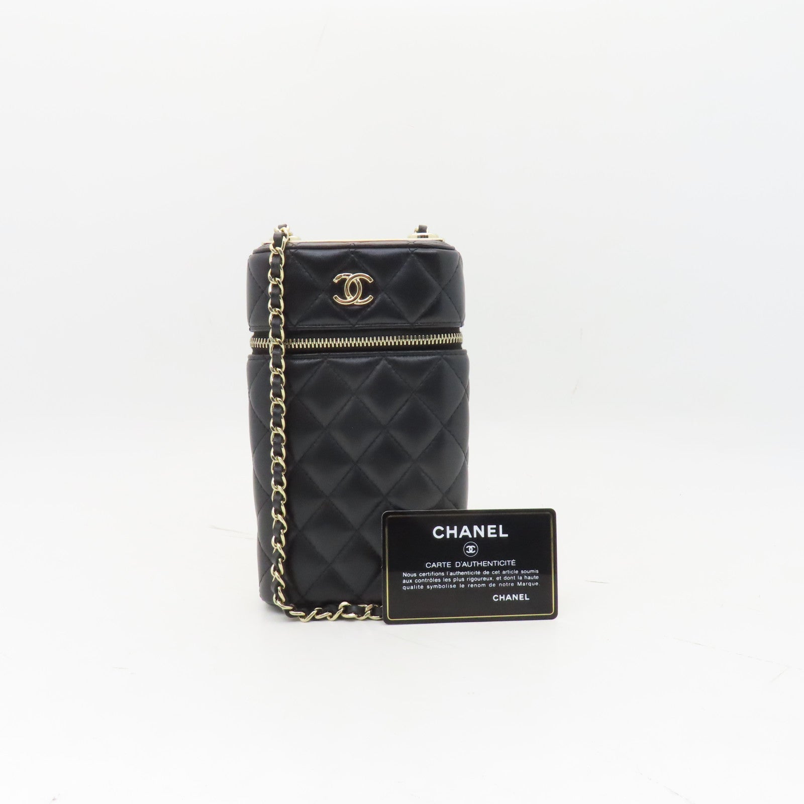 CHANEL 菱格羊皮皮革Chain Shoulder金扣鏈帶肩背袋黑色