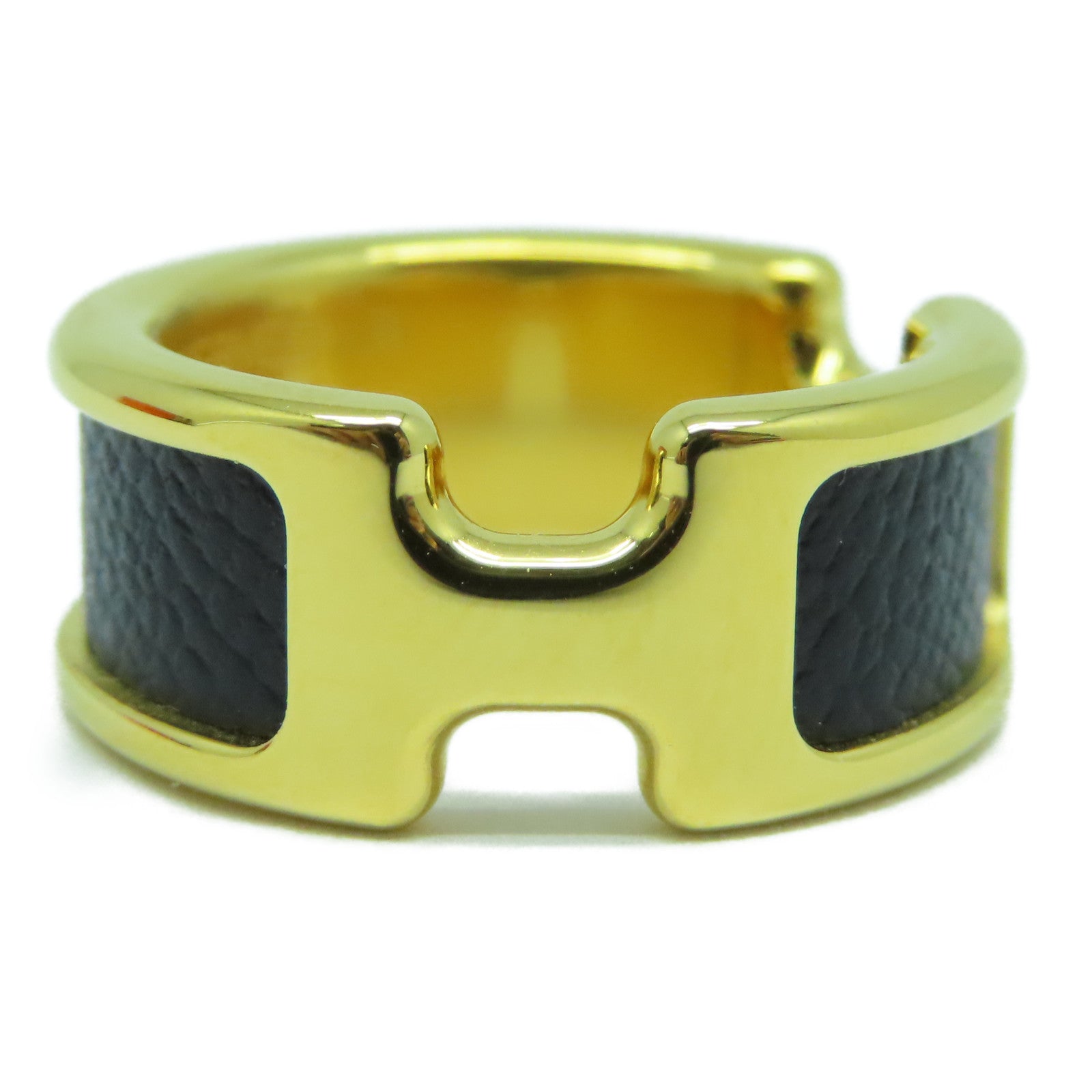 HERMES Madame皮革/金屬Olympe Ring戒指黑色/金色US#6.5