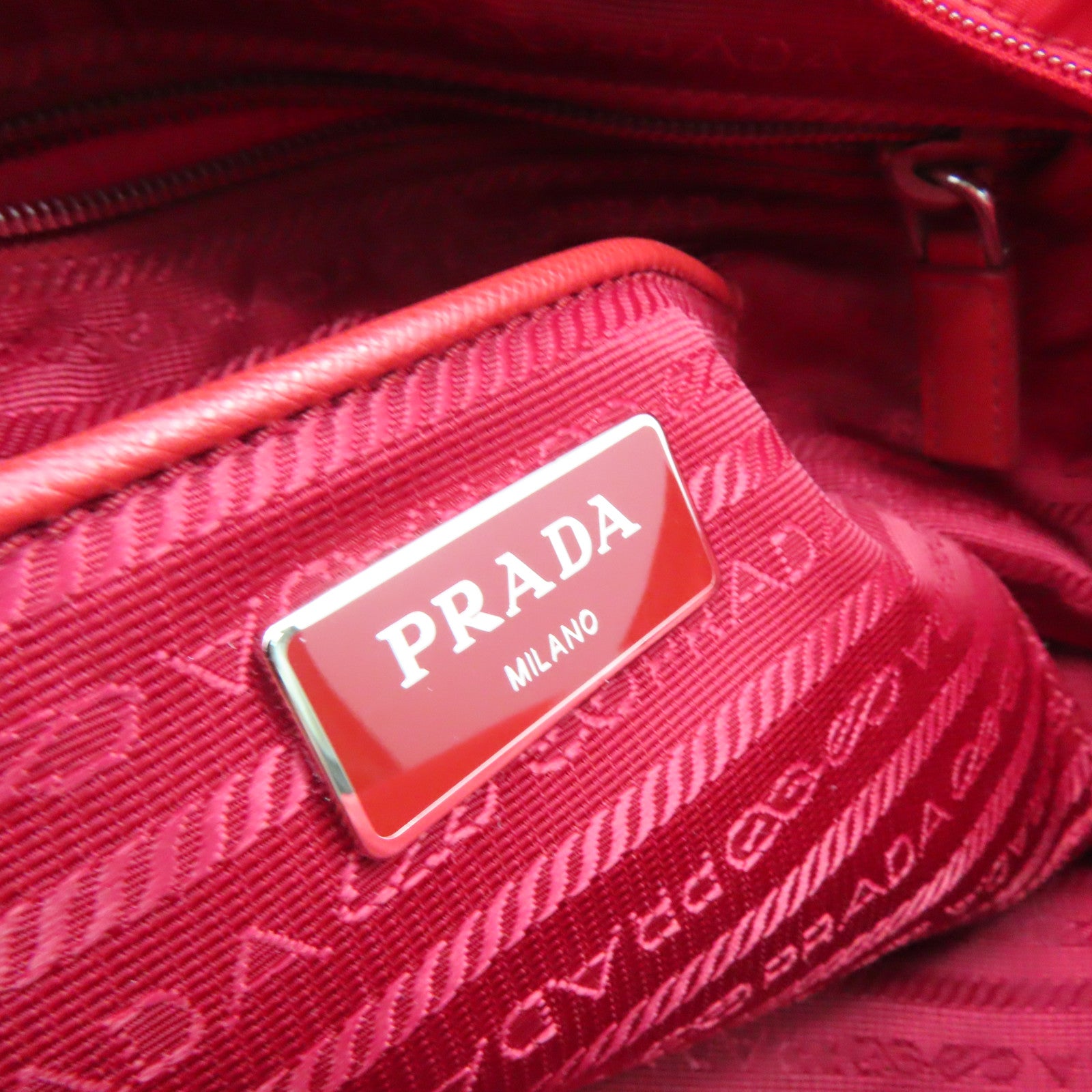 PRADA 尼龍2way Shoulder Bag銀扣手挽肩背兩用袋紅色