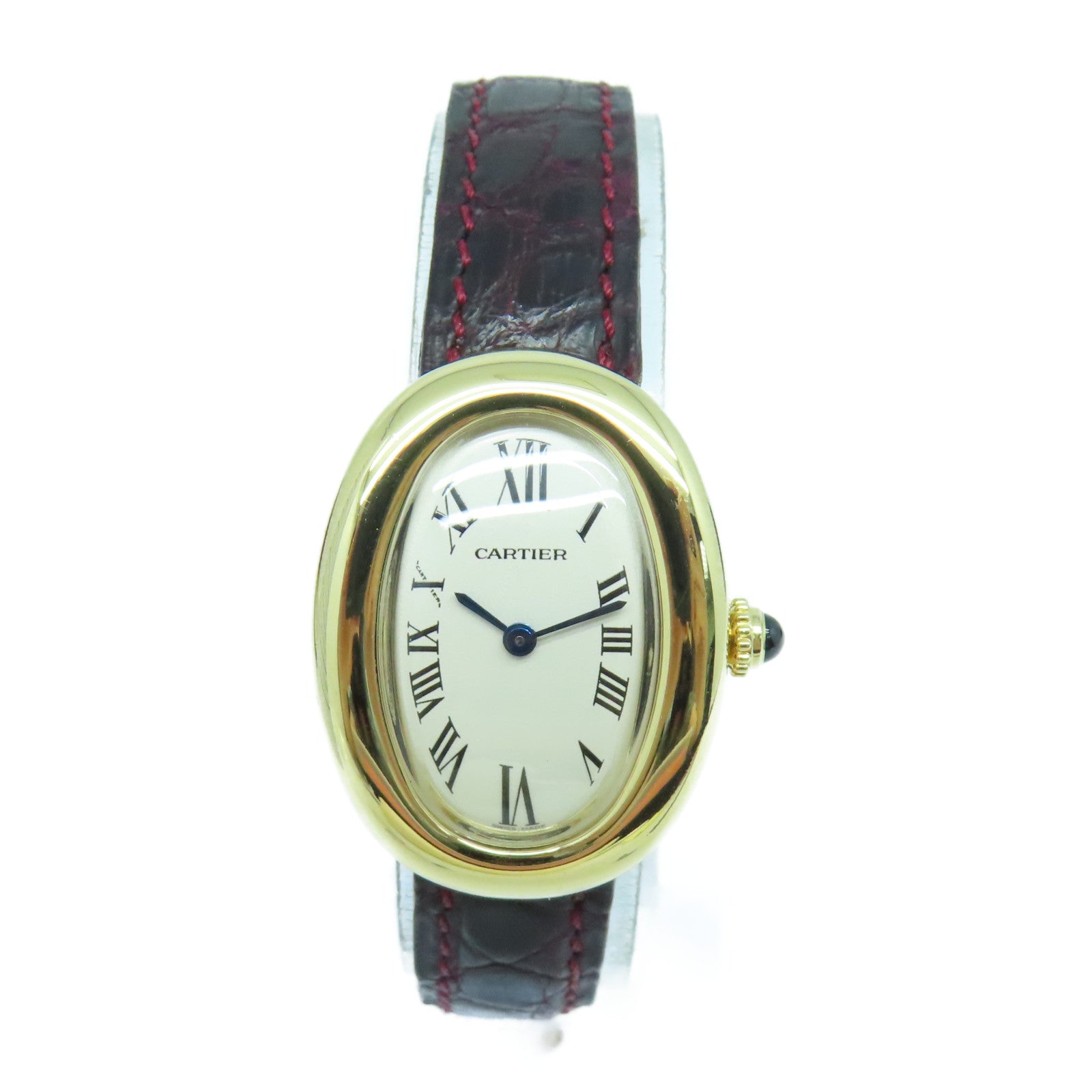 CARTIER Baignoire Watch鱷魚皮革帶/18K黃金手錶石英機芯白色