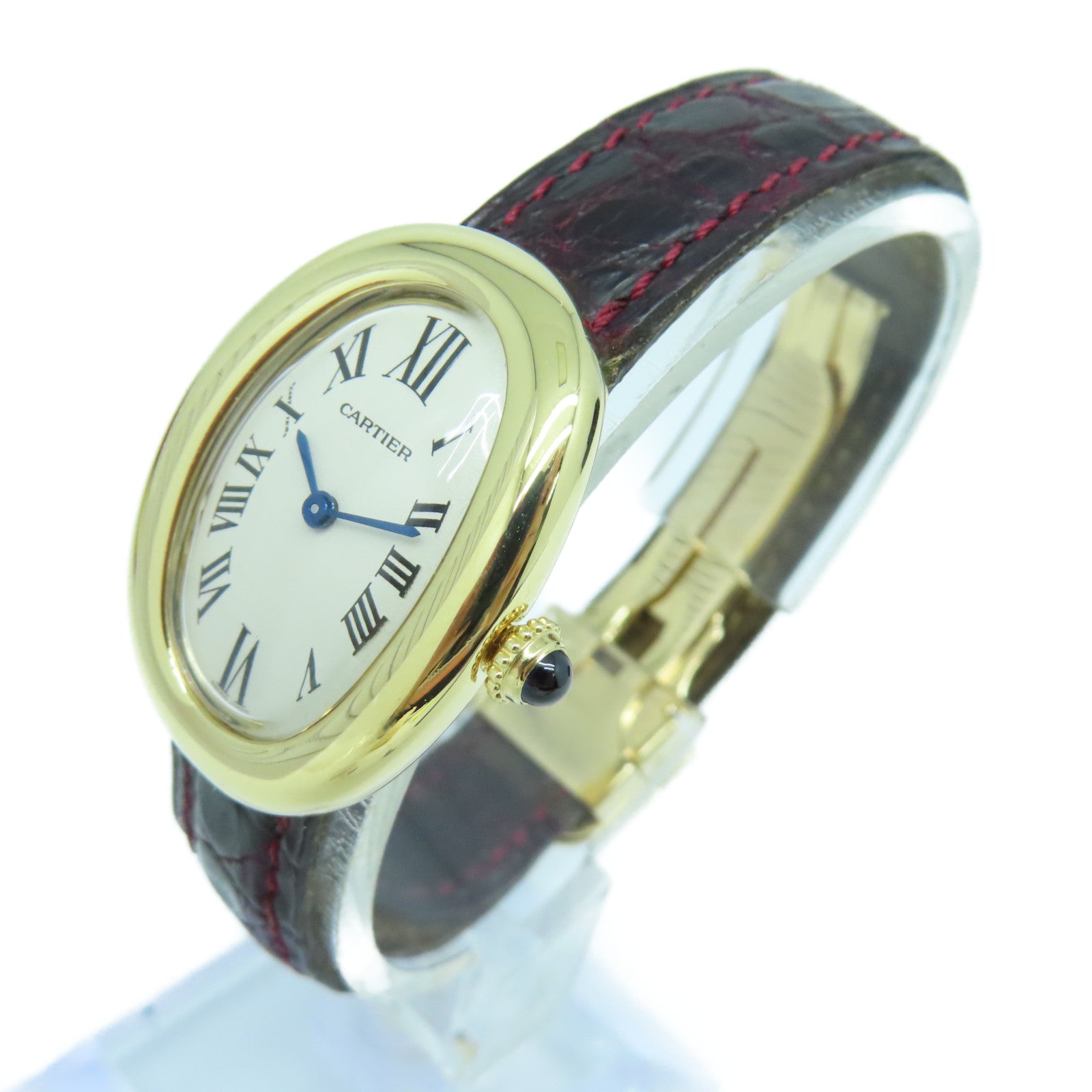 CARTIER Baignoire Watch鱷魚皮革帶/18K黃金手錶石英機芯白色