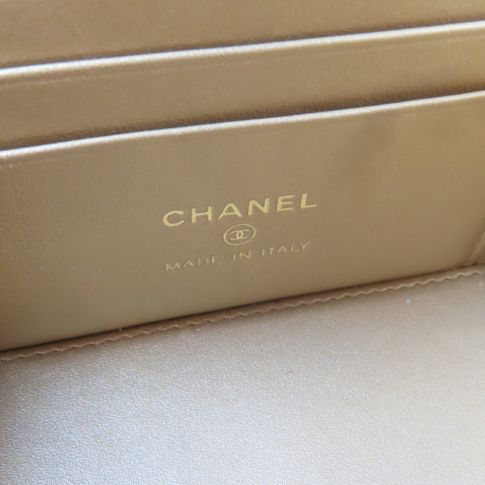 CHANEL 菱格羊皮皮革Gold Ball Small Vanity Case金扣鏈帶肩背袋褐色