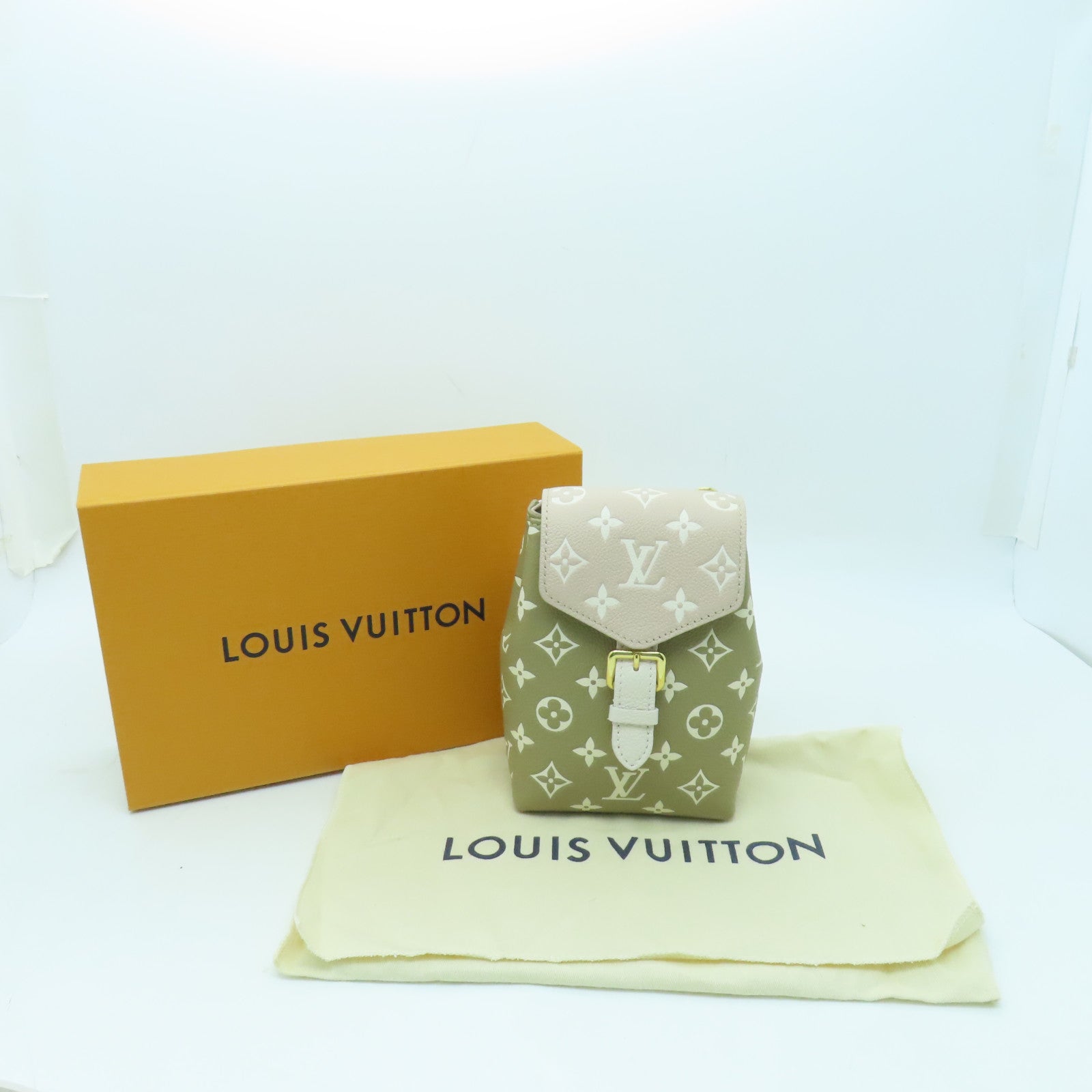LOUIS VUITTON Monogram Empreinte Tiny Backpack金扣背包/肩背袋米色/綠色