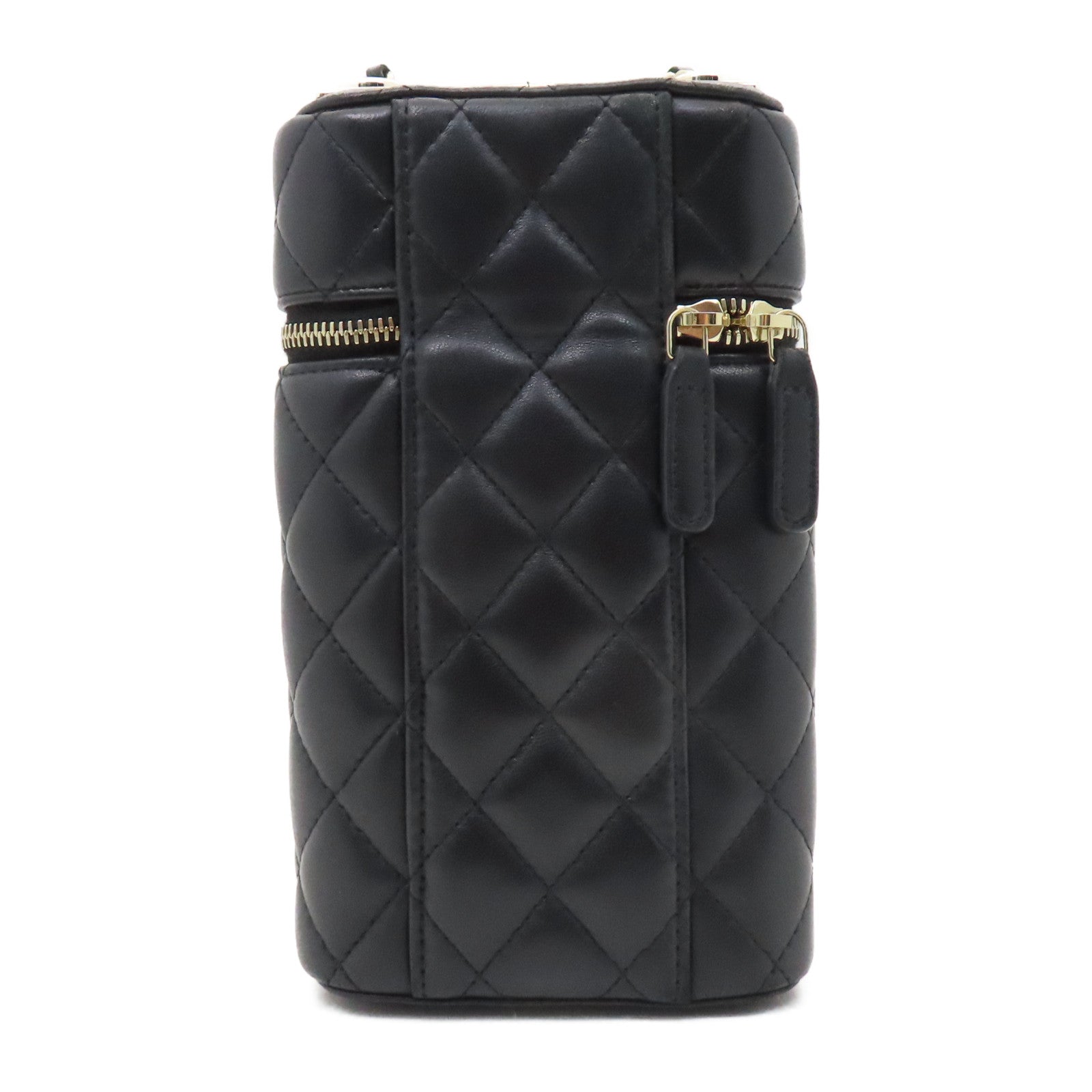 CHANEL 菱格羊皮皮革Chain Shoulder金扣鏈帶肩背袋黑色