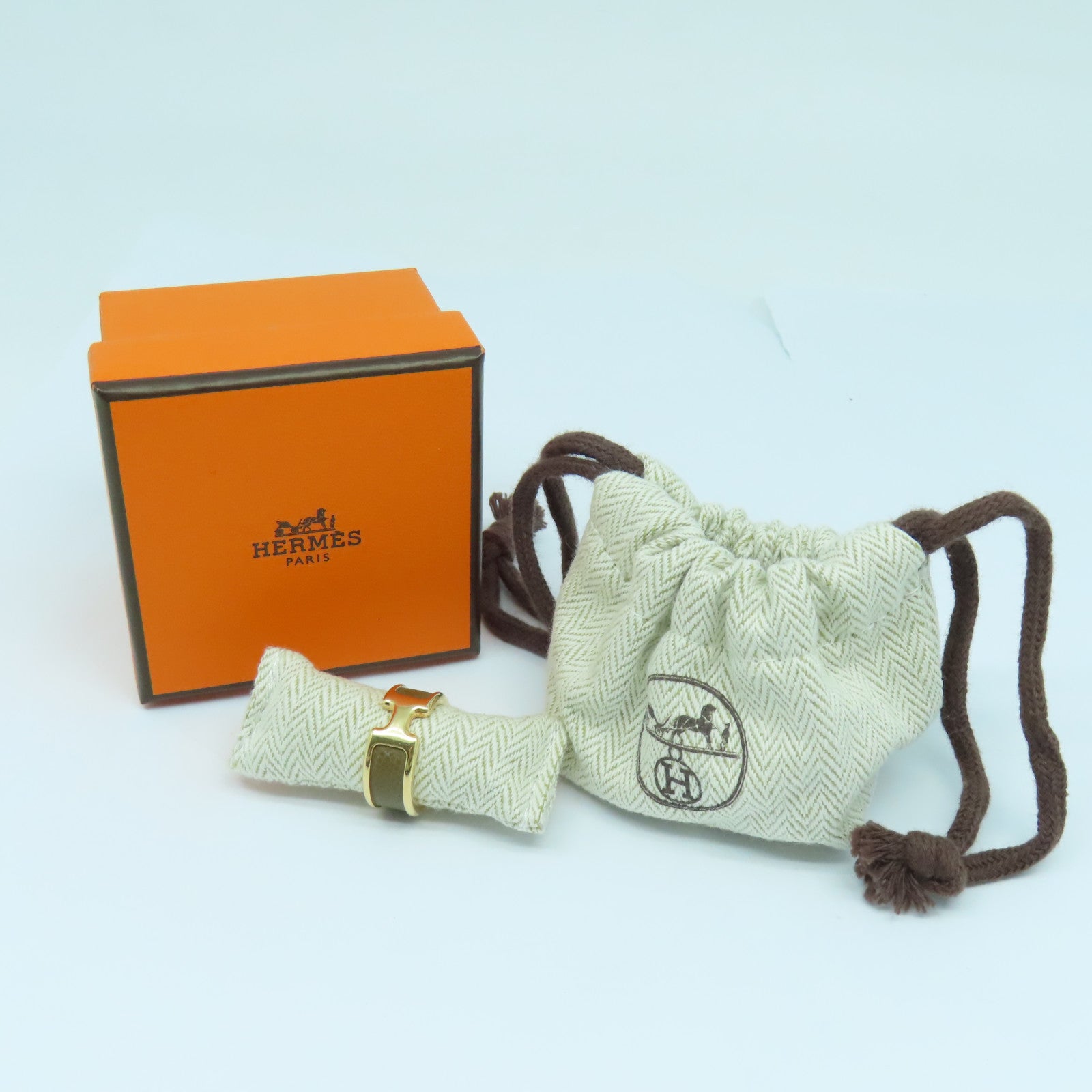 HERMES Madame皮革/金屬Olympe Ring戒指Etoupe大象灰色US#6.25