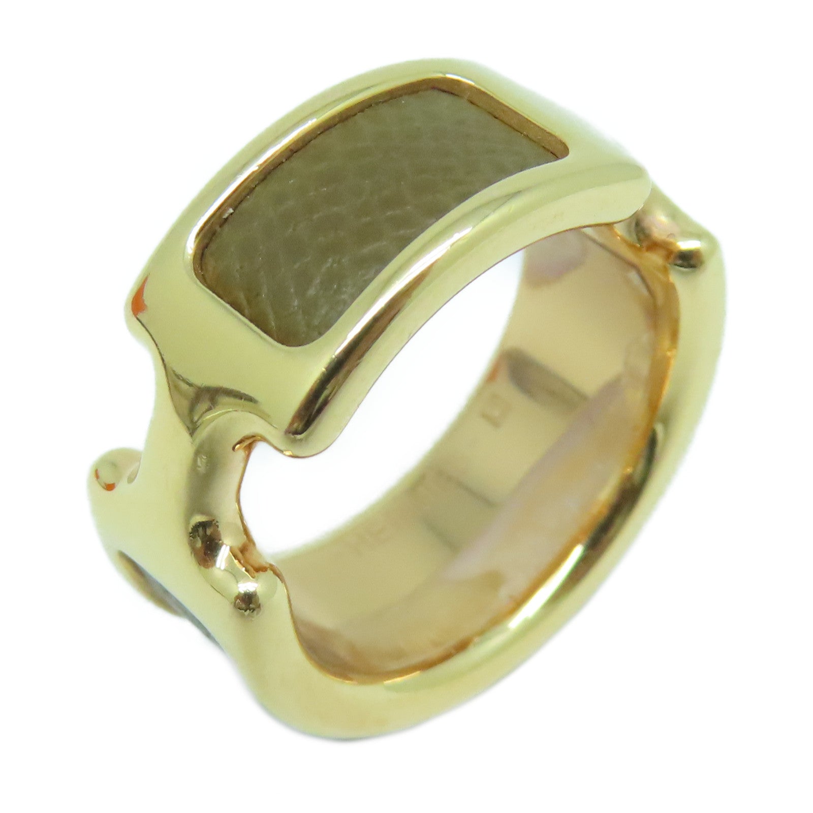 HERMES Madame皮革/金屬Olympe Ring戒指Etoupe大象灰色US#6.25