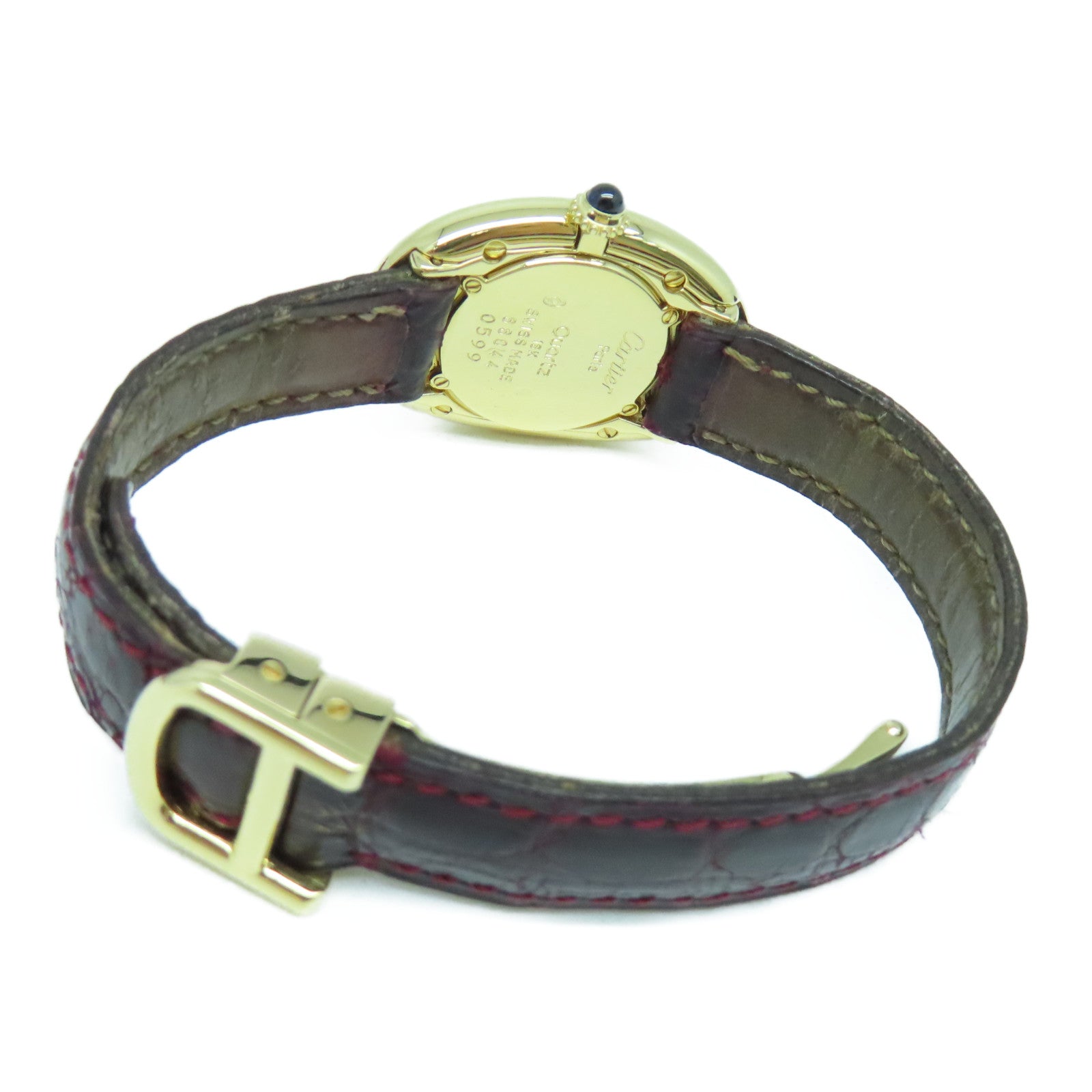CARTIER Baignoire Watch鱷魚皮革帶/18K黃金手錶石英機芯白色