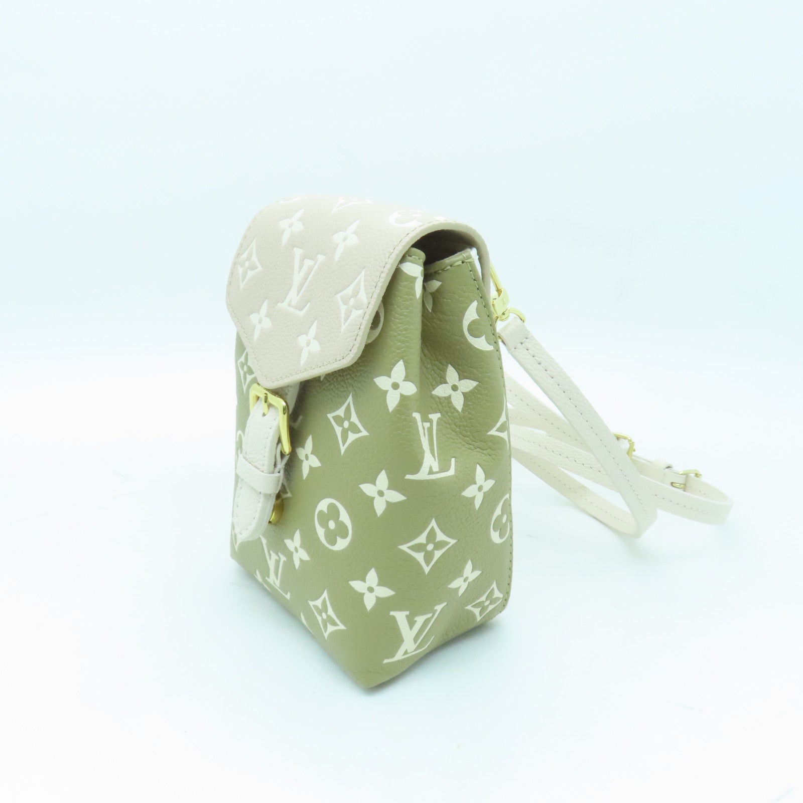 LOUIS VUITTON Monogram Empreinte Tiny Backpack金扣背包/肩背袋米色/綠色