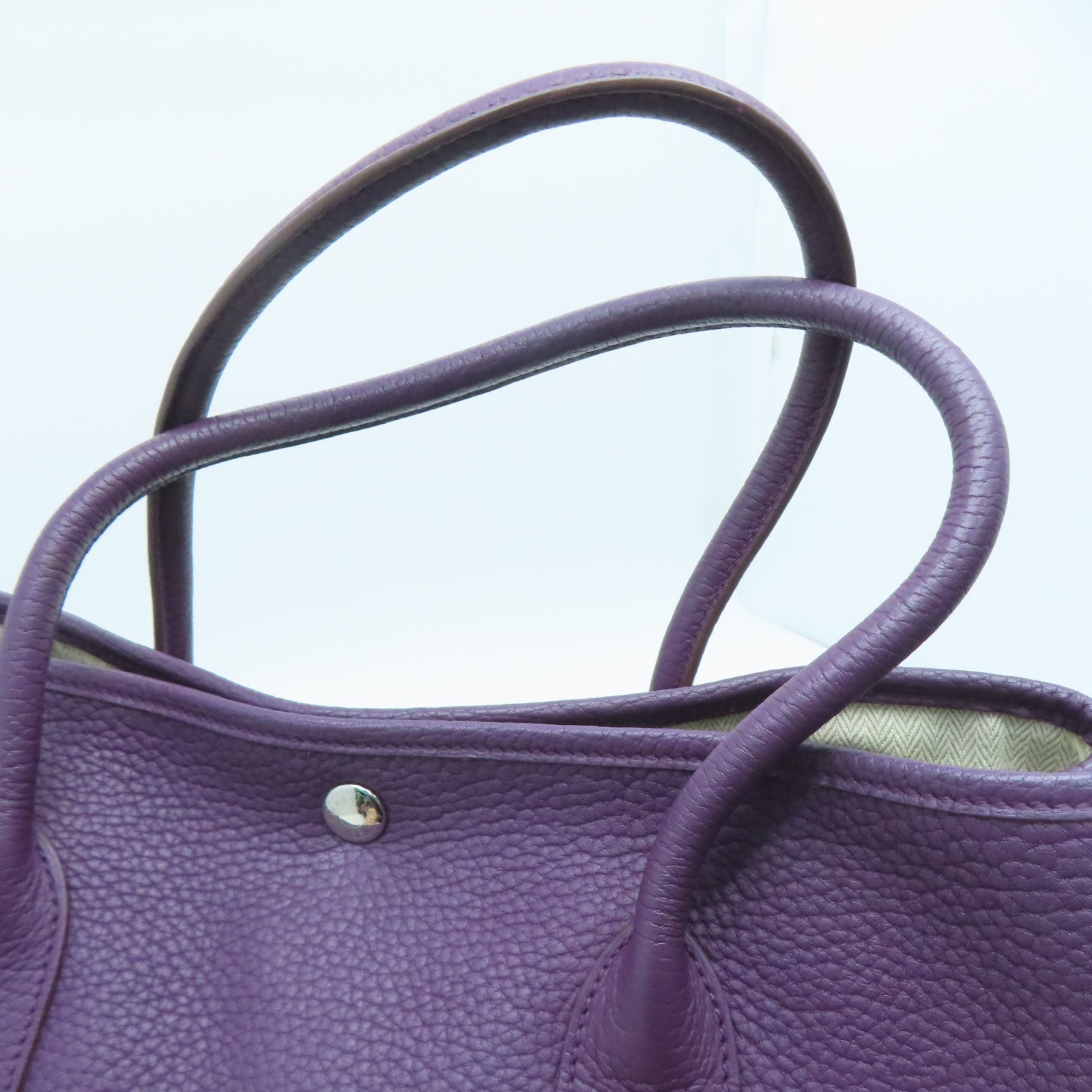 HERMES Negonda Leather GardenParty PM Silver Buckle Handle Bag Alligator Purple
