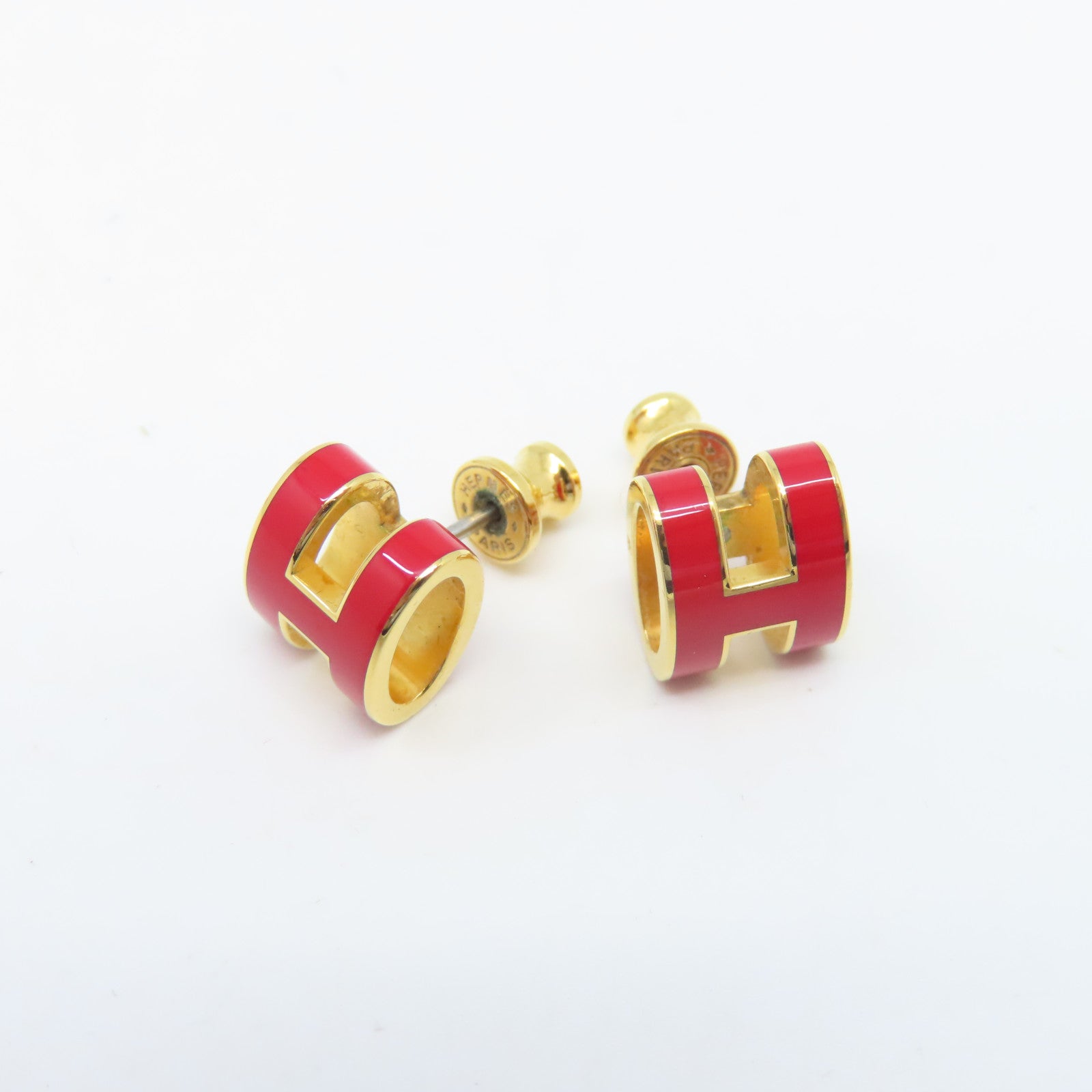 HERMES 【激減優惠】金屬Pop H Earrings耳環紅色/金色