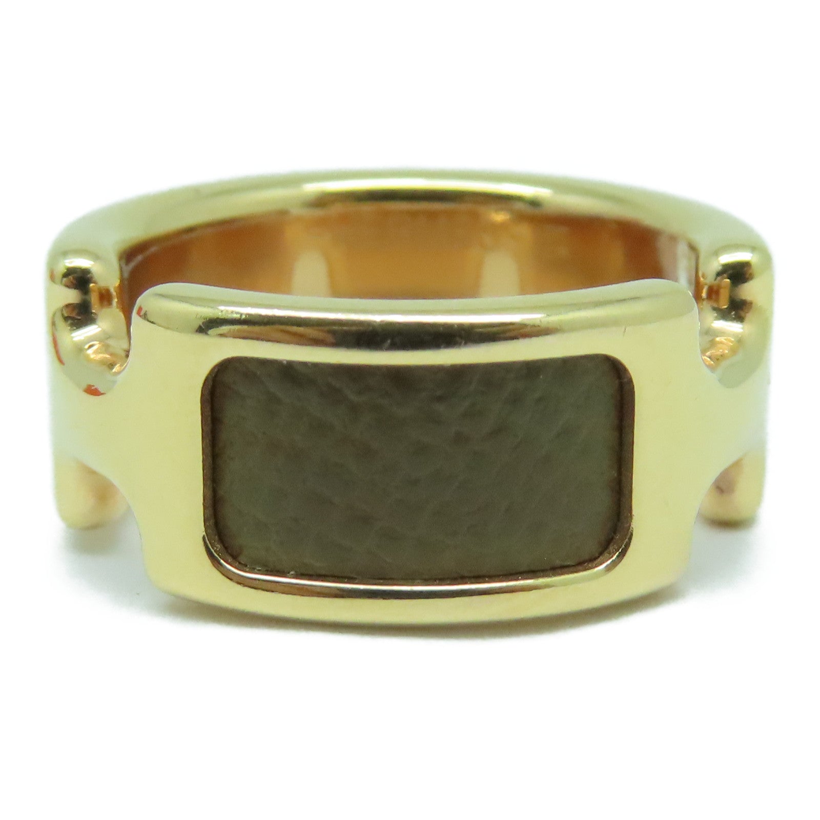 HERMES Madame皮革/金屬Olympe Ring戒指Etoupe大象灰色US#6.25