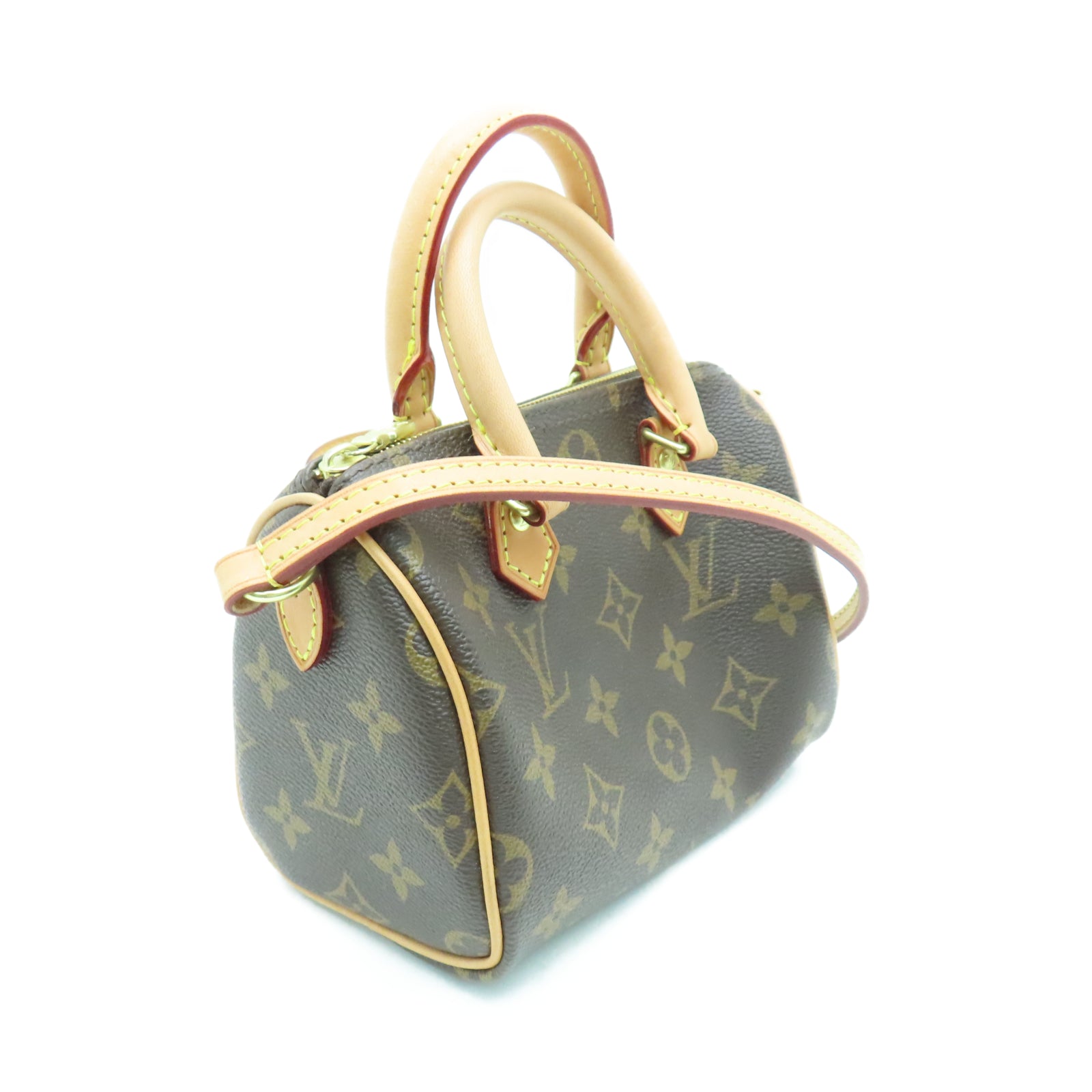 LOUIS VUITTON Monogram Nano Speedy金扣手挽肩背两用袋棕色