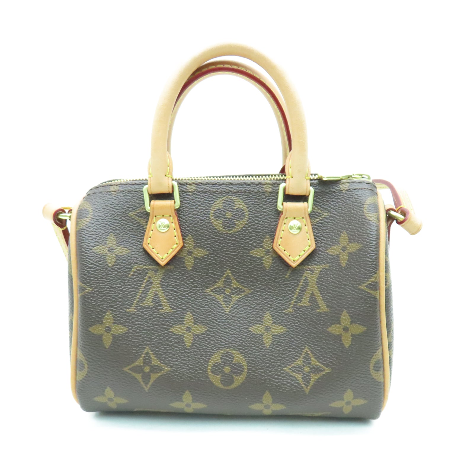 LOUIS VUITTON Monogram Nano Speedy金扣手挽肩背两用袋棕色