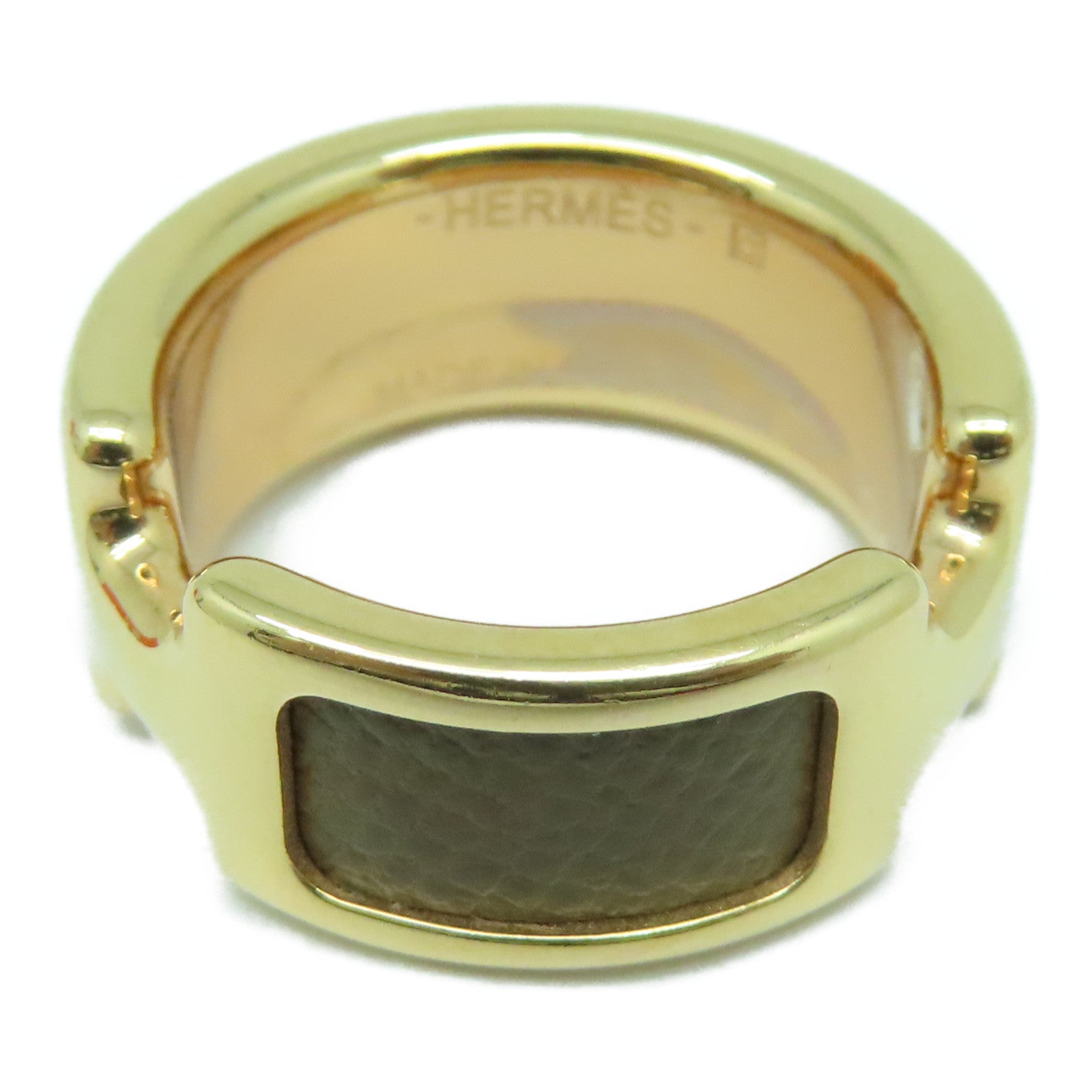 HERMES Madame皮革/金屬Olympe Ring戒指Etoupe大象灰色US#6.25