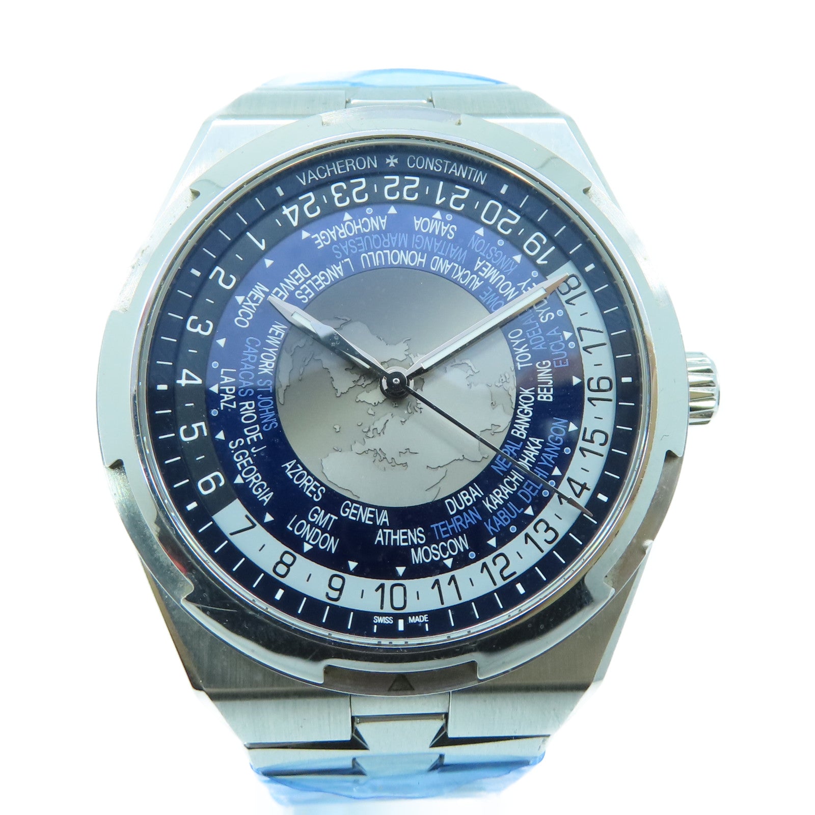 VACHERON CONSTANTIN 不鏽鋼Over Seas World Time手錶自動機芯深藍色/灰色