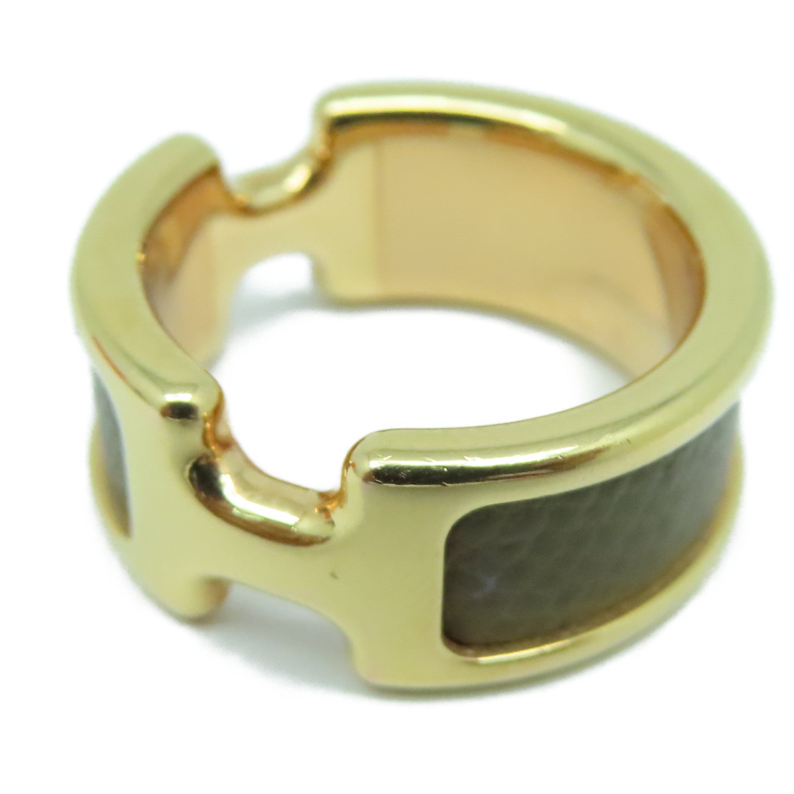 HERMES Madame皮革/金屬Olympe Ring戒指Etoupe大象灰色US#6.25