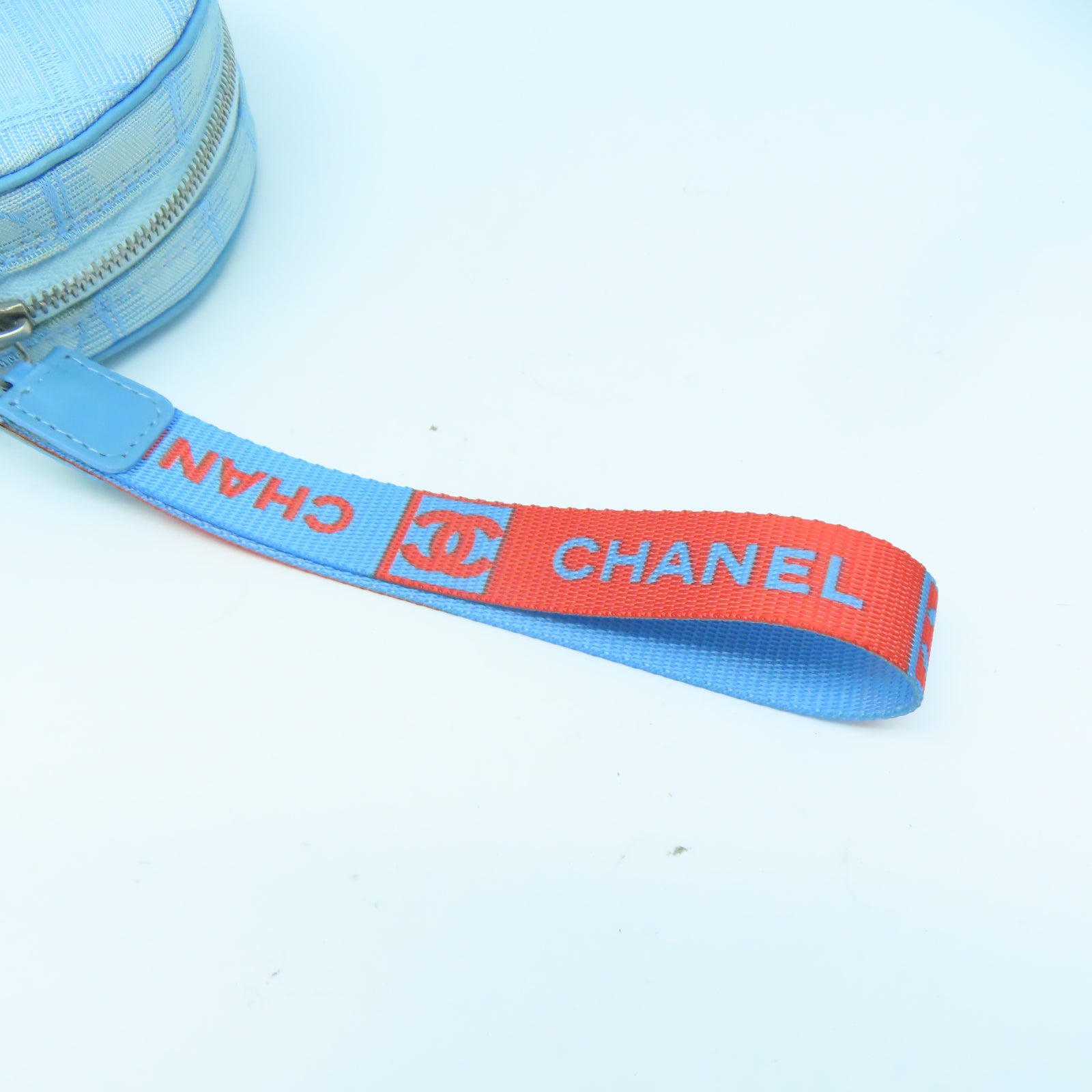 CHANEL 帆布New Travel Line Pouch銀扣手拿包藍色