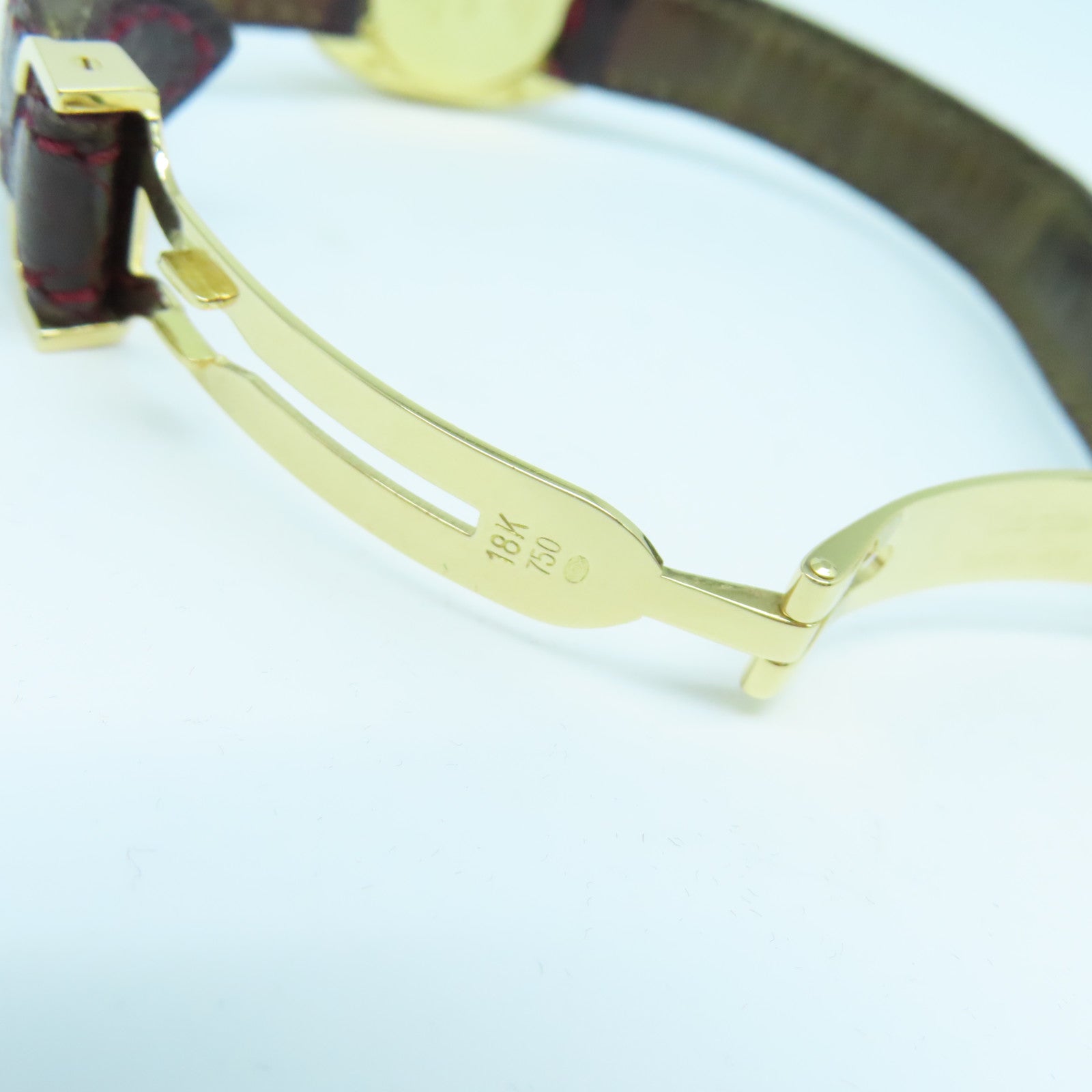 CARTIER Baignoire Watch鱷魚皮革帶/18K黃金手錶石英機芯白色