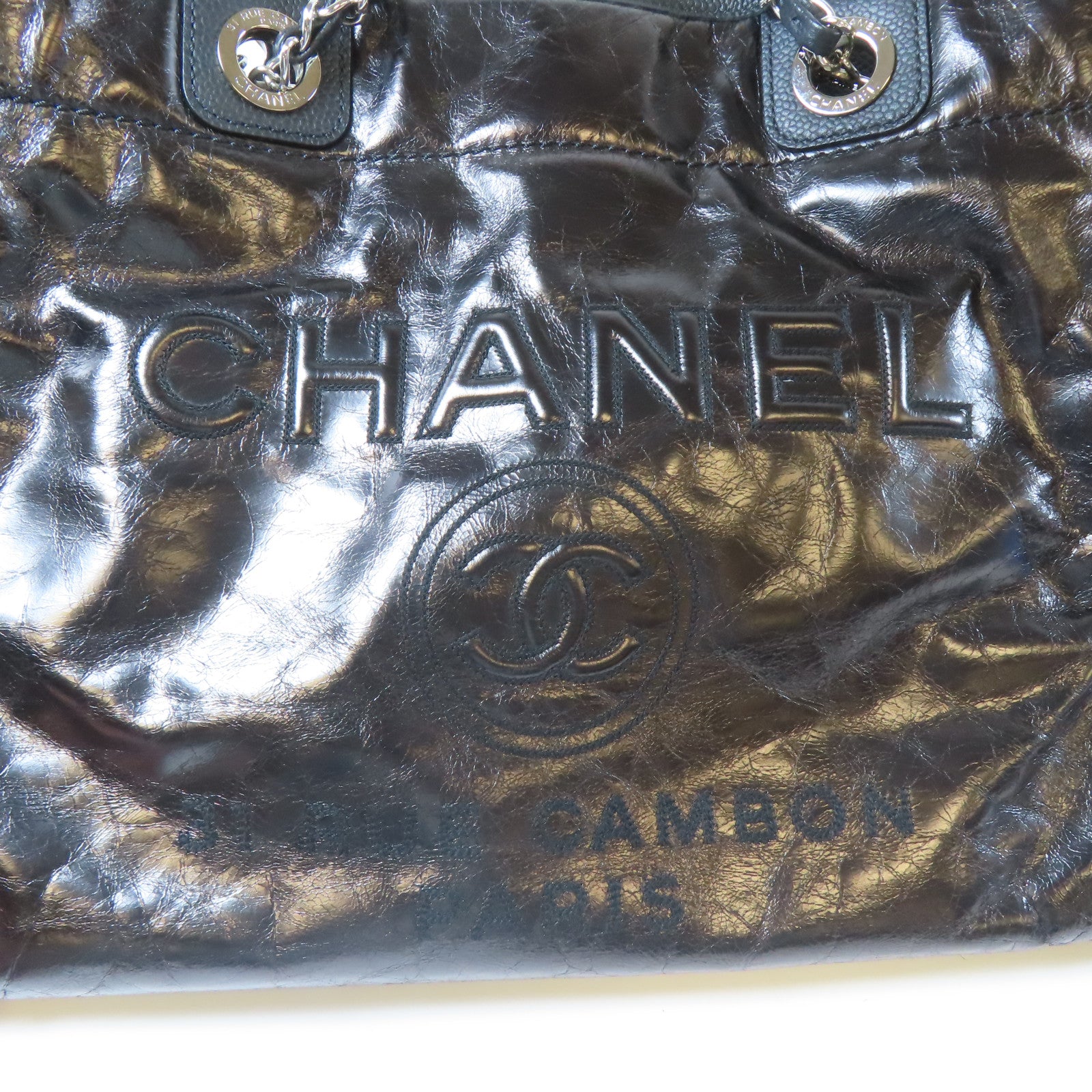 CHANEL 牛皮皮革31 Rue Cambon Chain Shoulder銀扣鏈帶肩背袋黑色