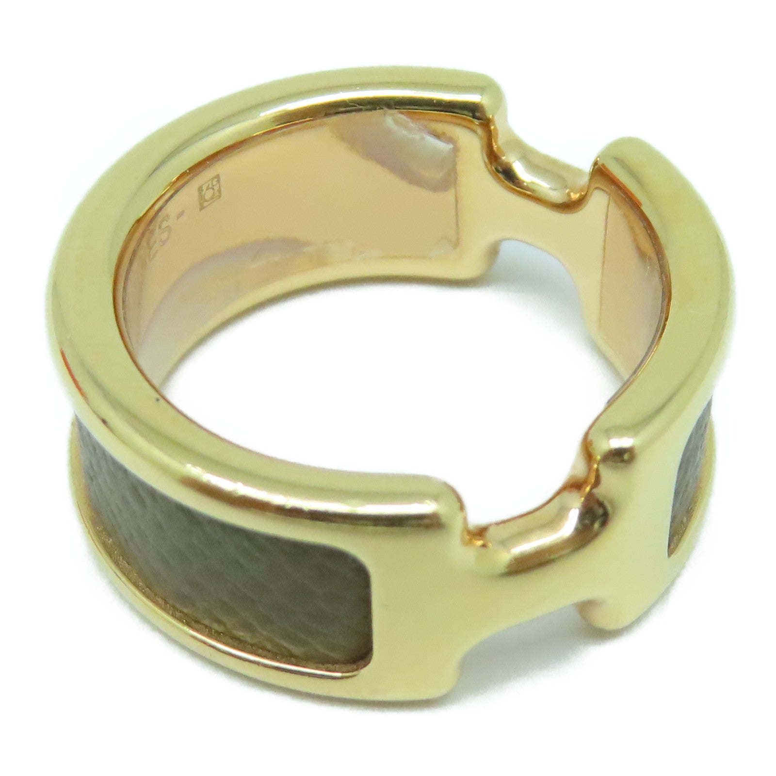 HERMES Madame皮革/金屬Olympe Ring戒指Etoupe大象灰色US#6.25