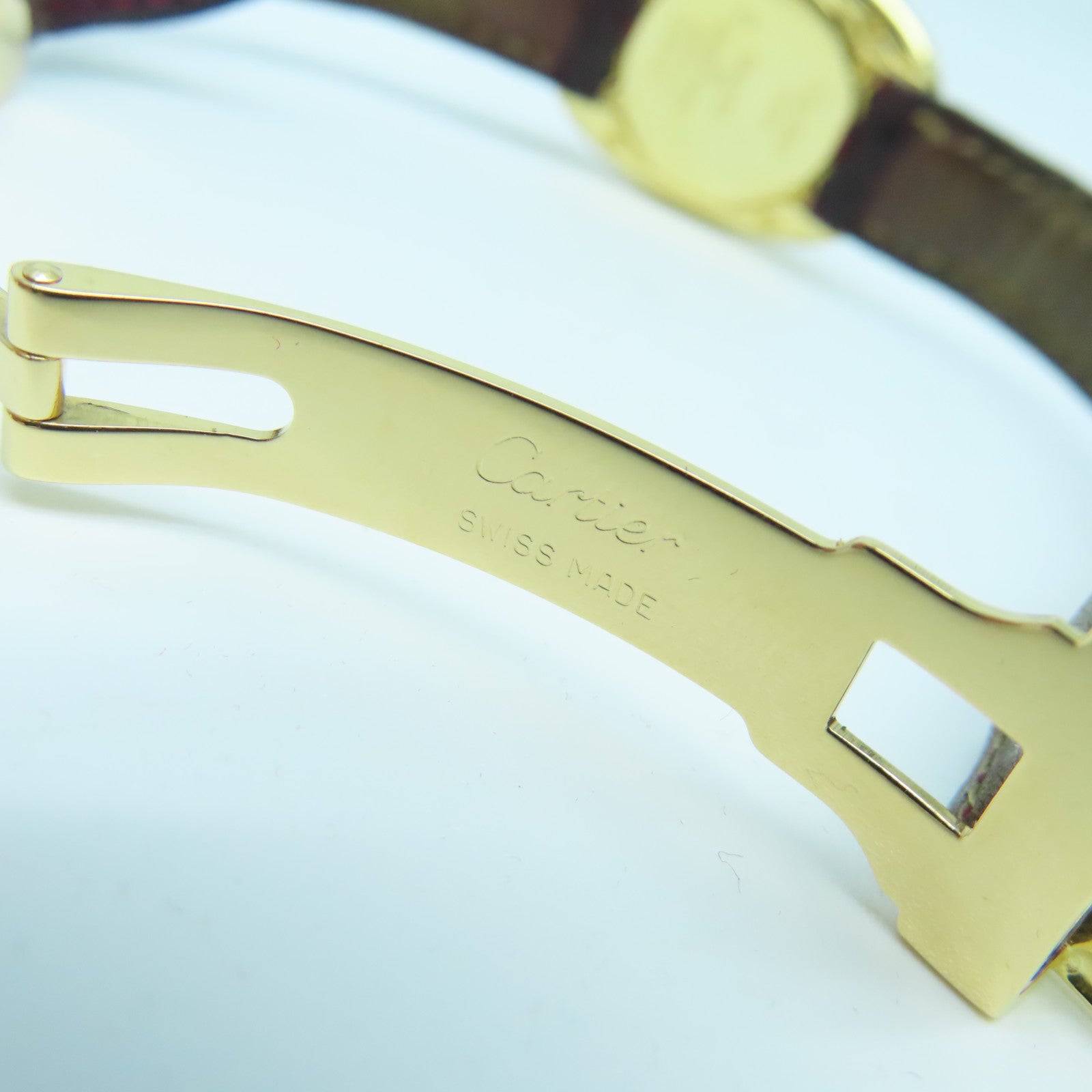 CARTIER Baignoire Watch鱷魚皮革帶/18K黃金手錶石英機芯白色