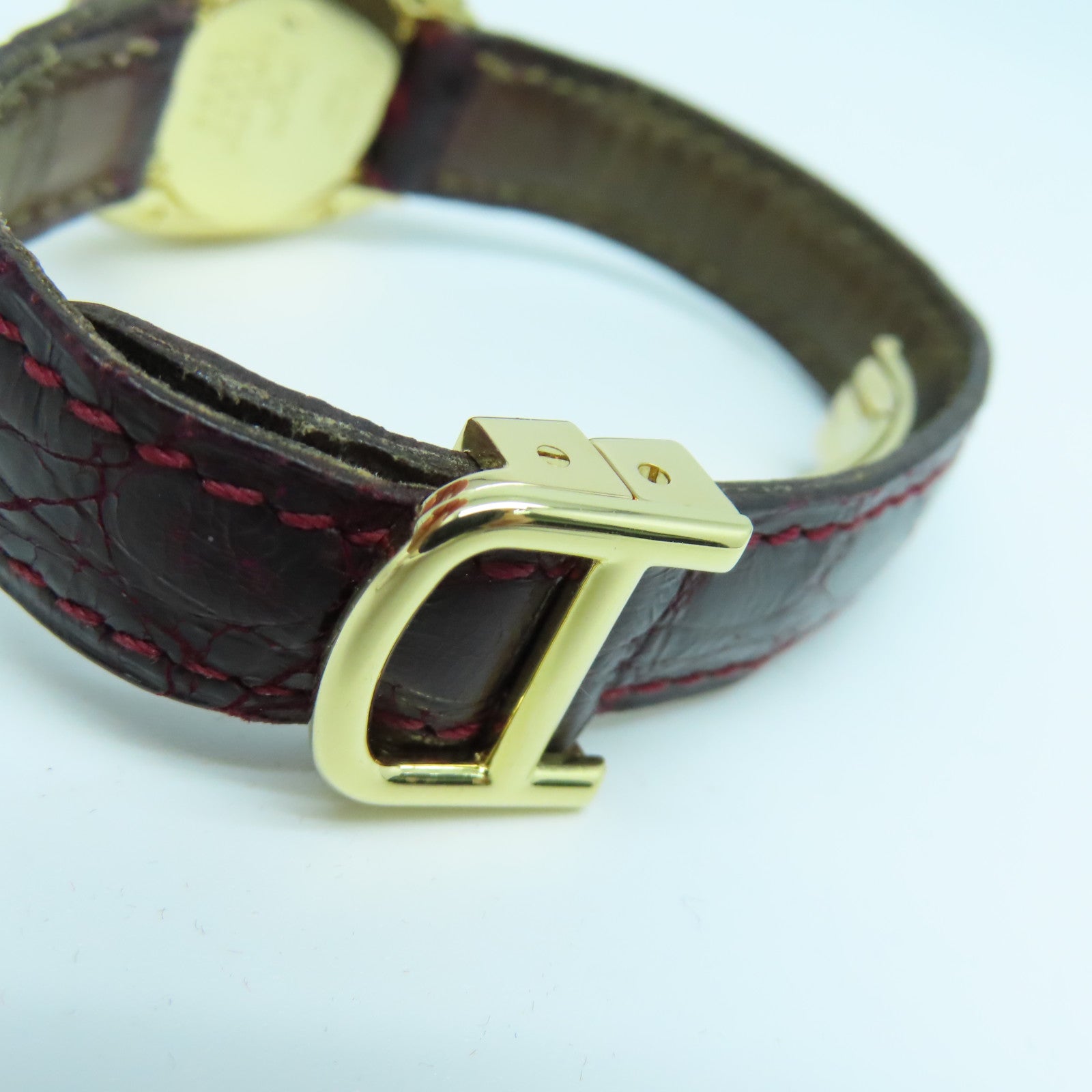 CARTIER Baignoire Watch鱷魚皮革帶/18K黃金手錶石英機芯白色