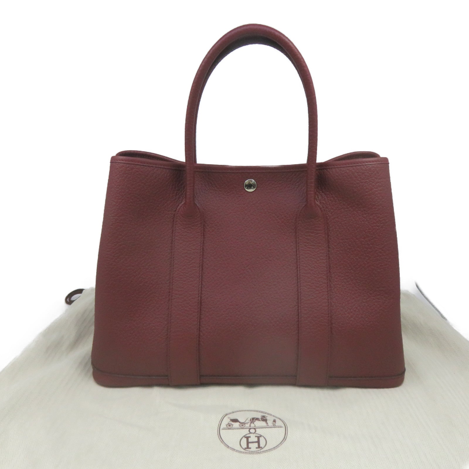 HERMES Negonda皮革Garden Party PM銀扣手挽袋Bordeaux酒紅色