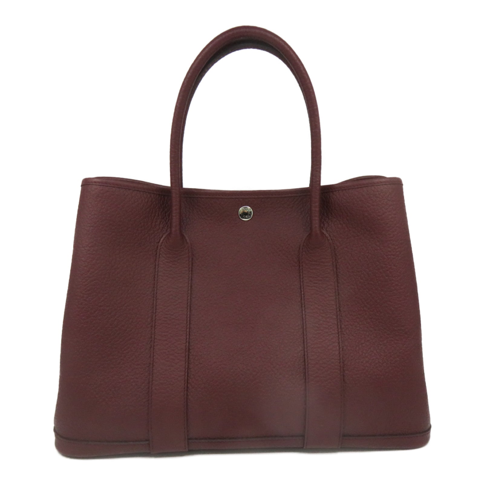 HERMES Negonda皮革Garden Party PM銀扣手挽袋Bordeaux酒紅色