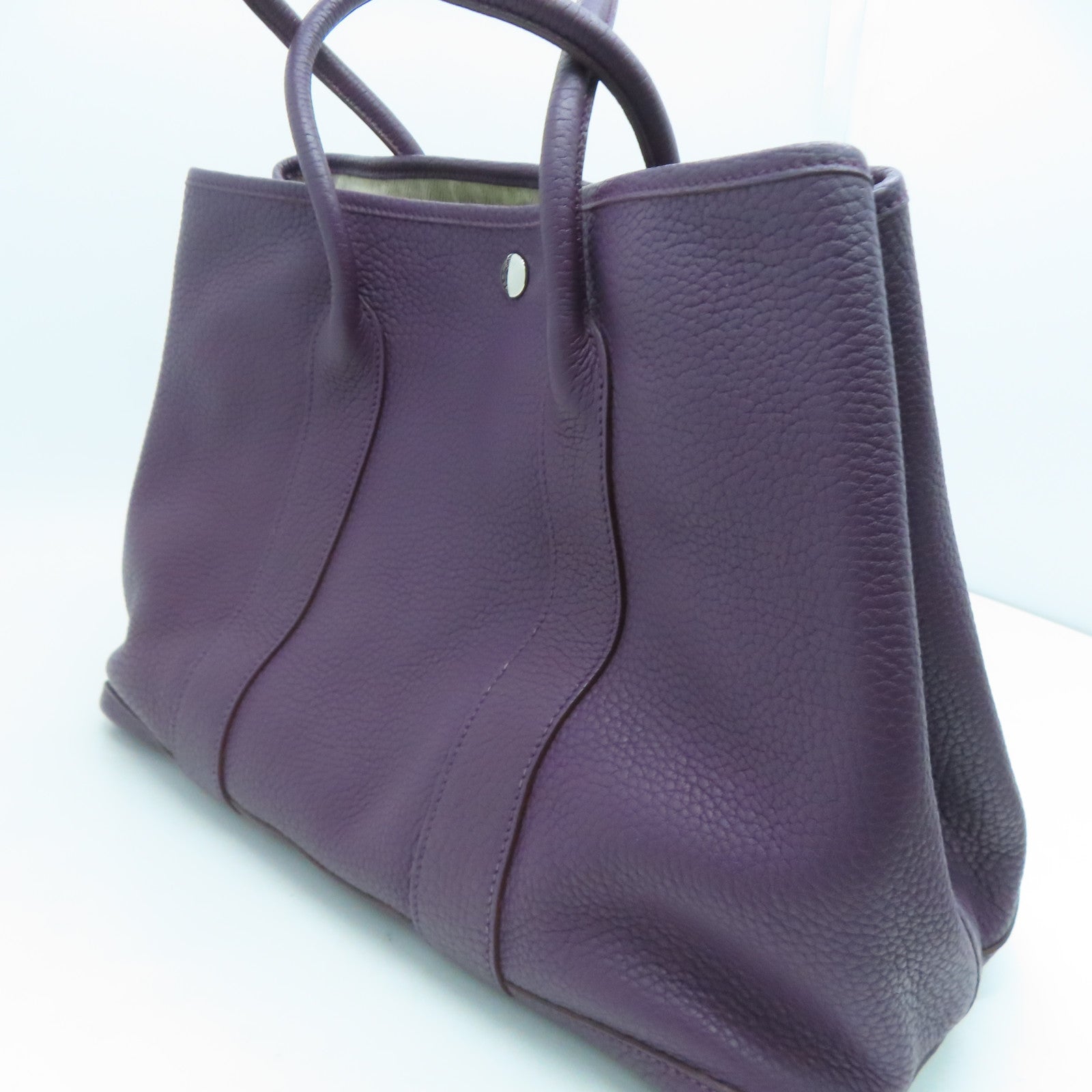 HERMES Negonda Leather GardenParty PM Silver Buckle Handle Bag Alligator Purple