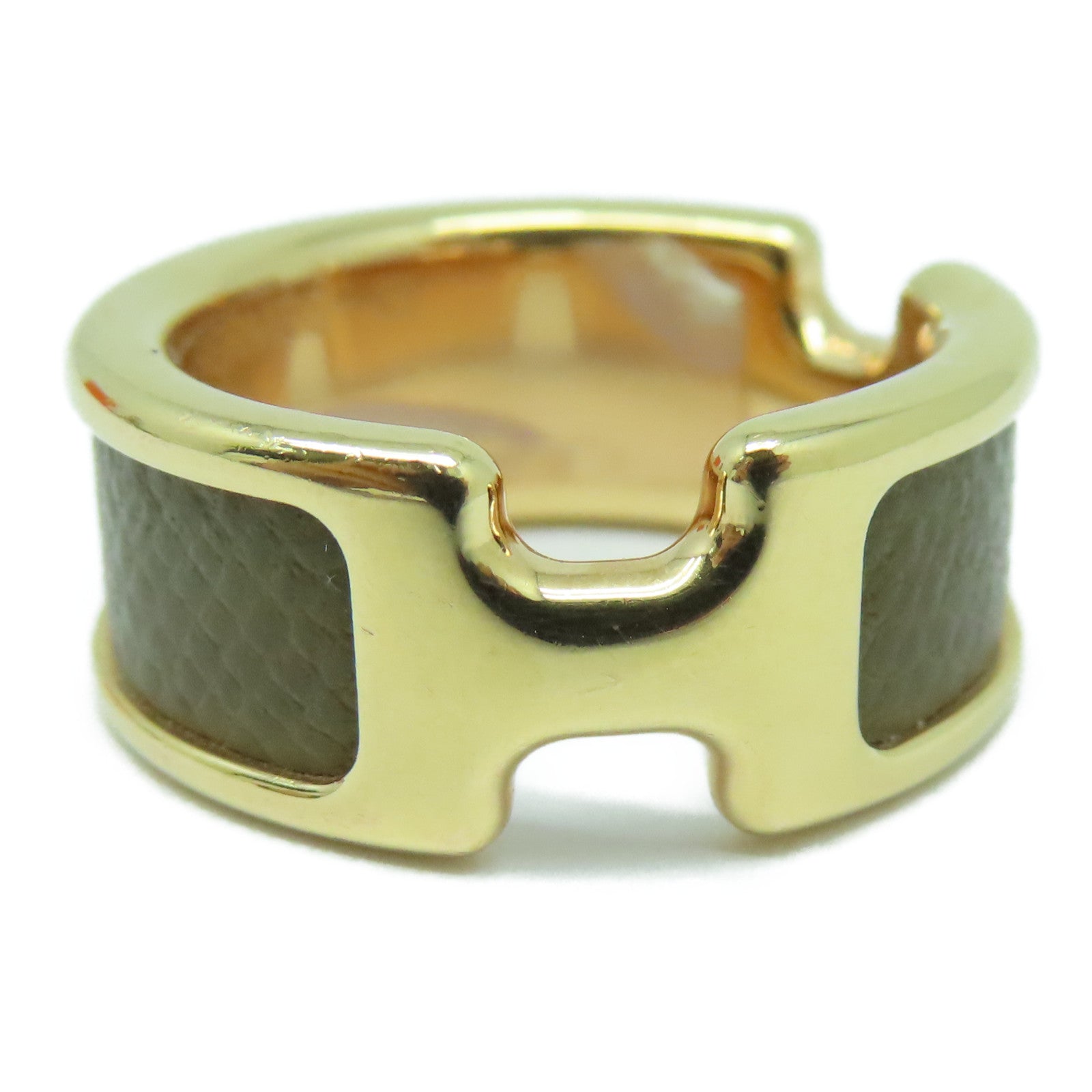 HERMES Madame皮革/金屬Olympe Ring戒指Etoupe大象灰色US#6.25