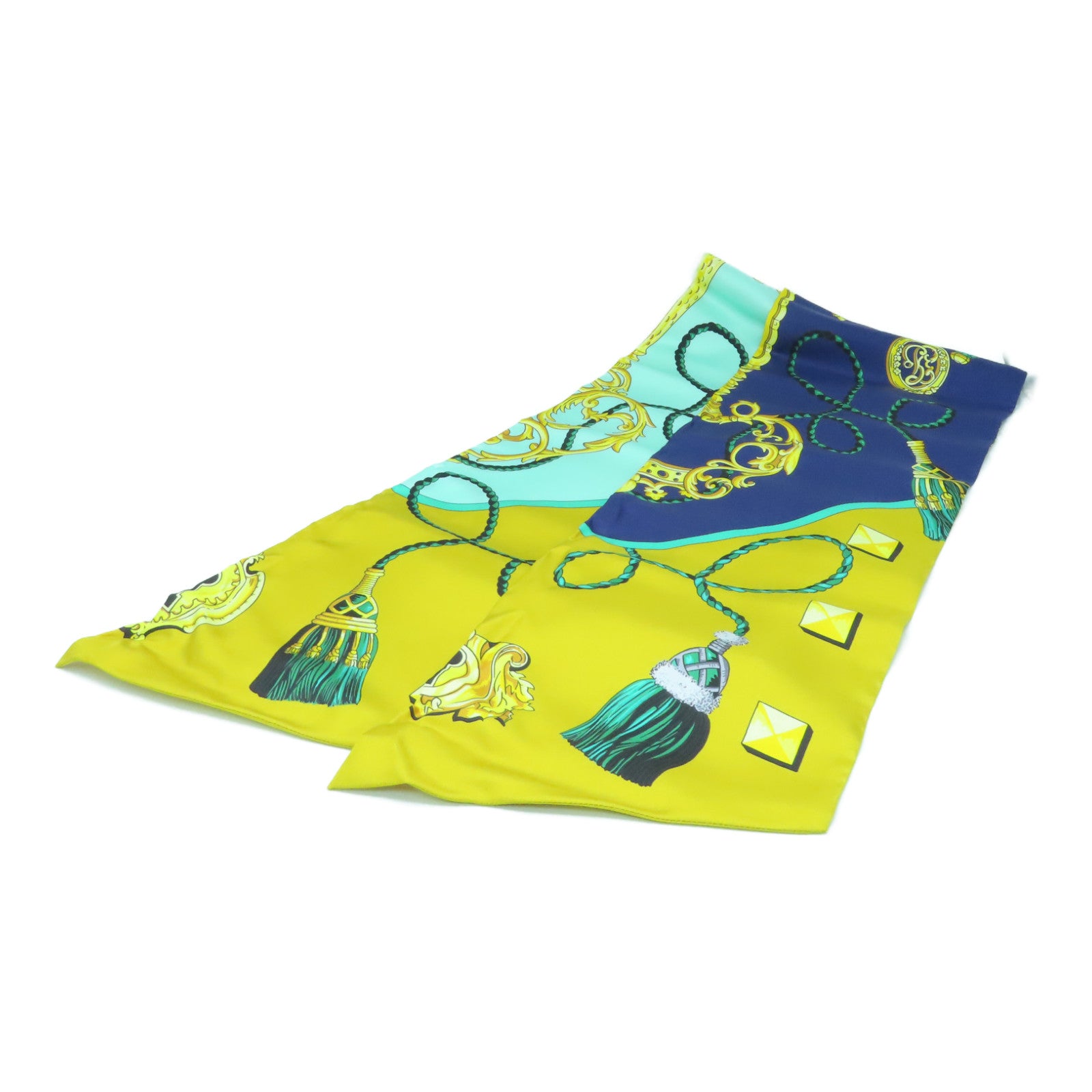 HERMES Silk Maxi Twilly Scarf Yellow/Blue/Color