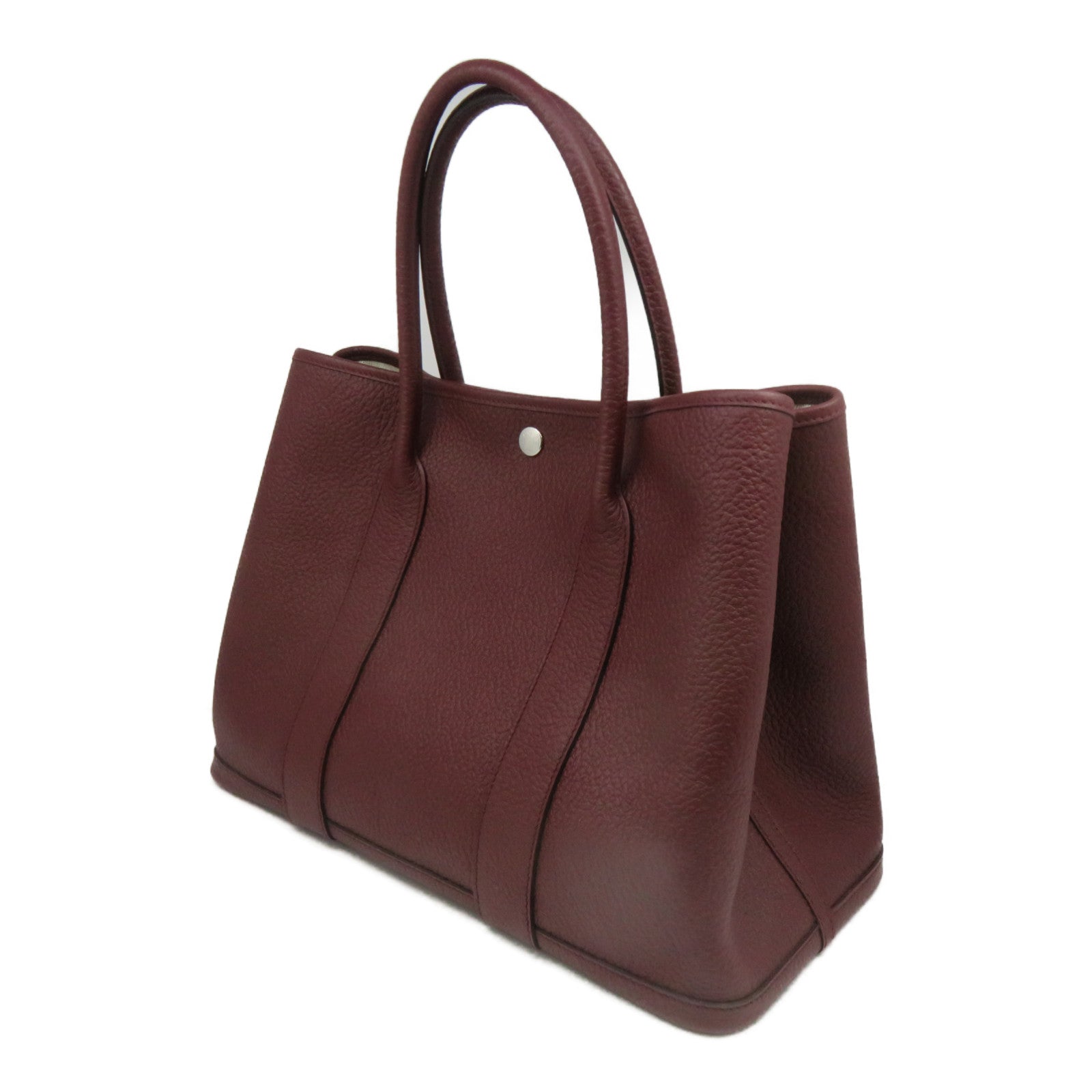 HERMES Negonda皮革Garden Party PM銀扣手挽袋Bordeaux酒紅色