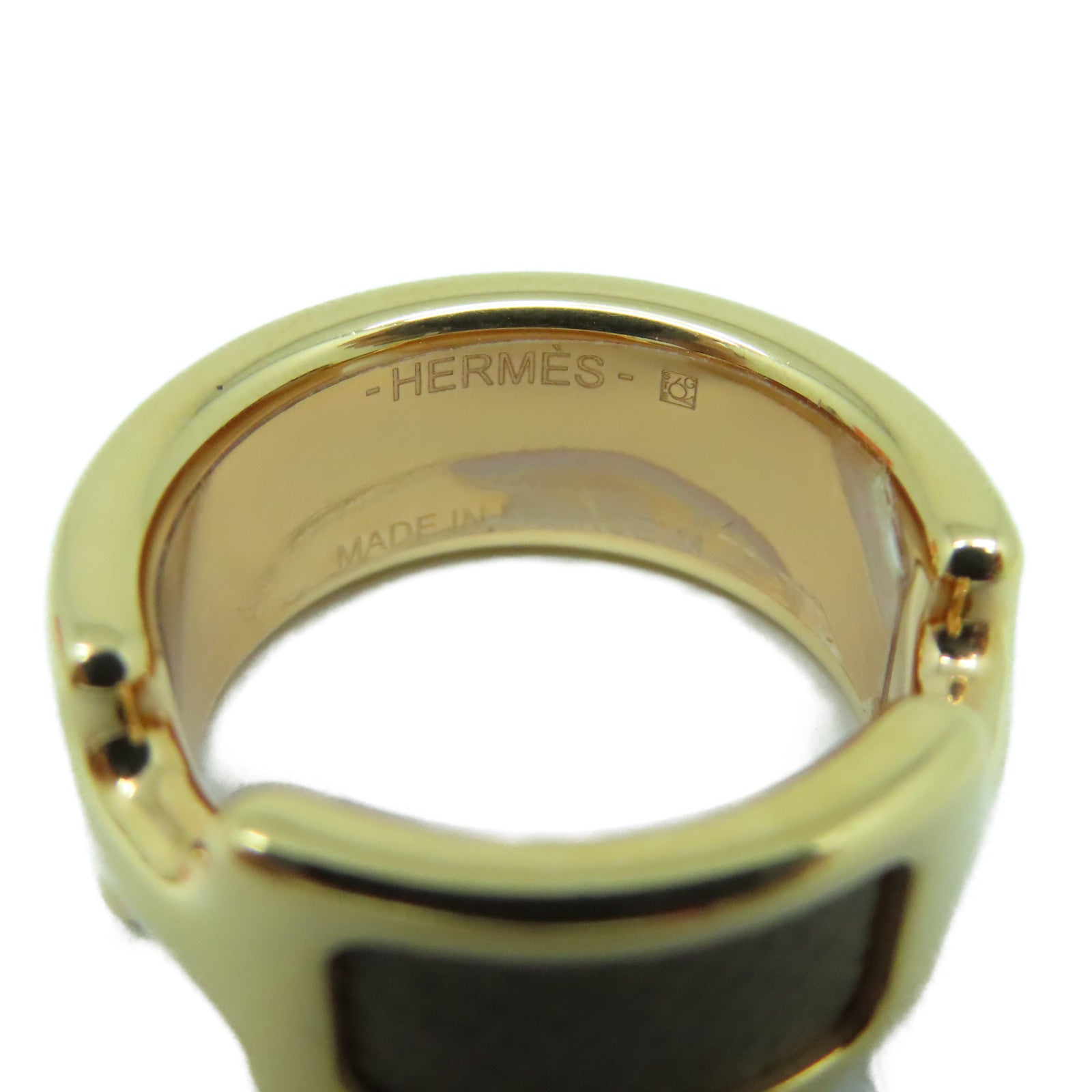 HERMES Madame皮革/金屬Olympe Ring戒指Etoupe大象灰色US#6.25