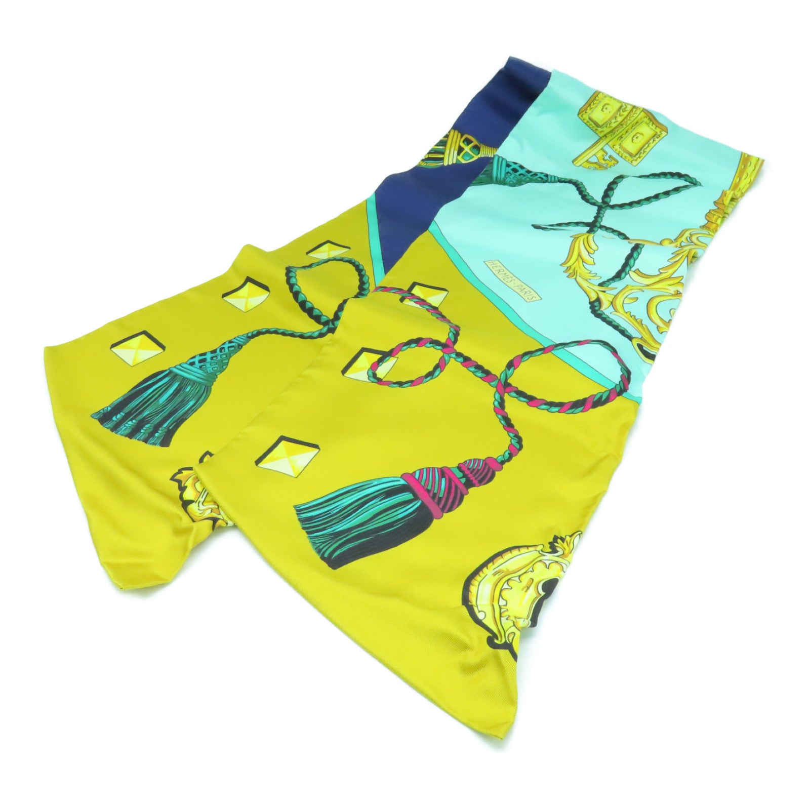 HERMES Silk Maxi Twilly Scarf Yellow/Blue/Color