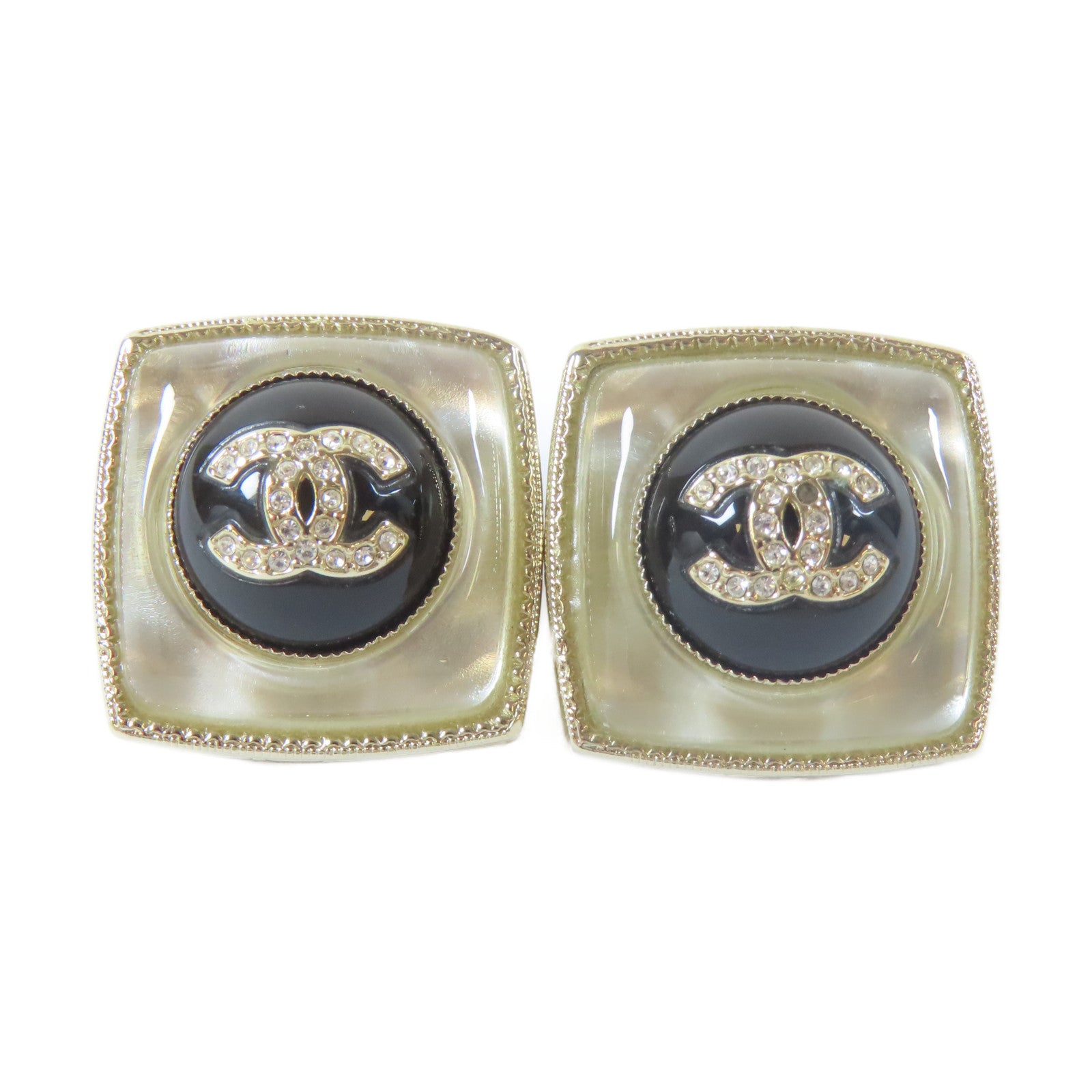CHANEL 金屬/水晶Earrings耳環金色/黑色