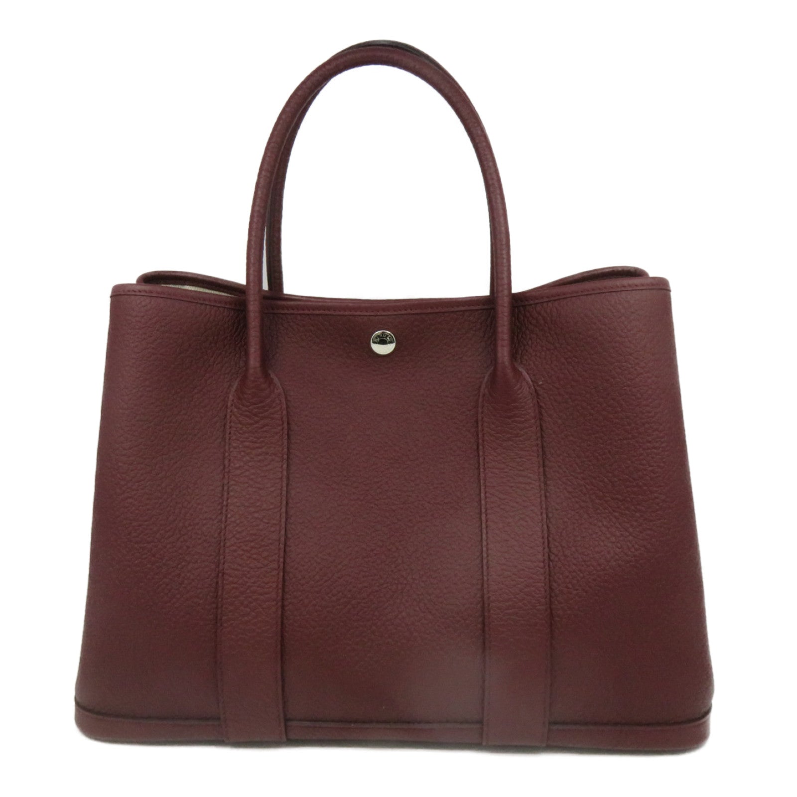 HERMES Negonda皮革Garden Party PM銀扣手挽袋Bordeaux酒紅色