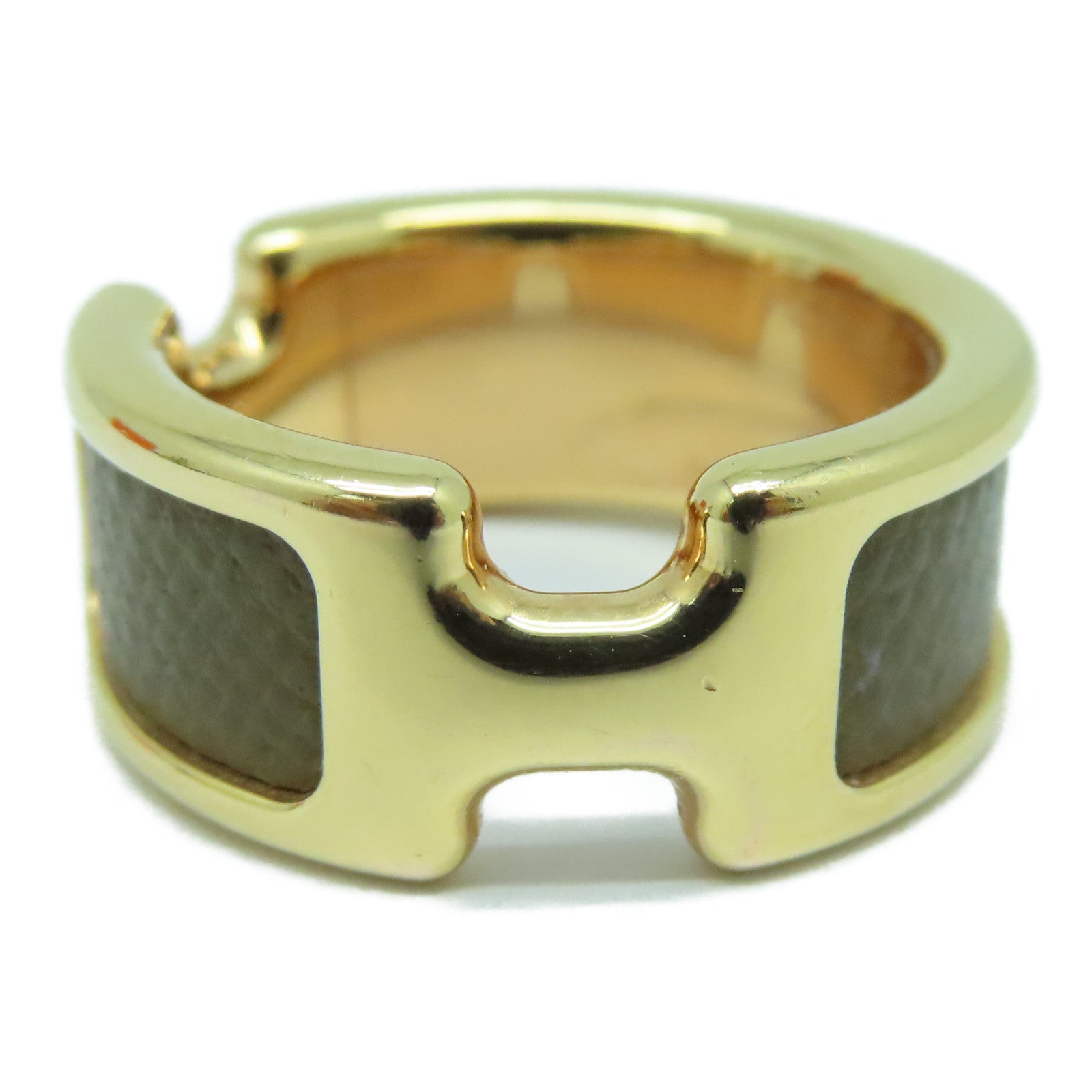 HERMES Madame皮革/金屬Olympe Ring戒指Etoupe大象灰色US#6.25