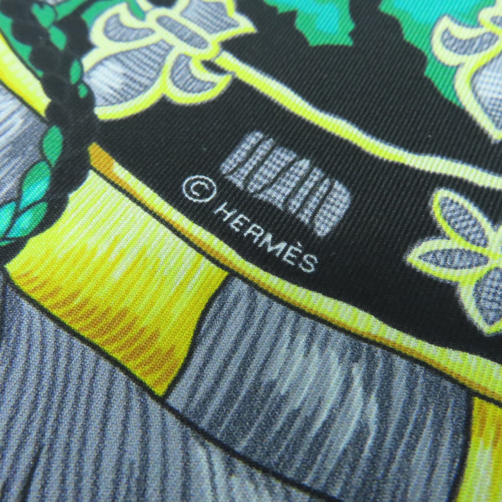 HERMES Silk Maxi Twilly Scarf Yellow/Blue/Color